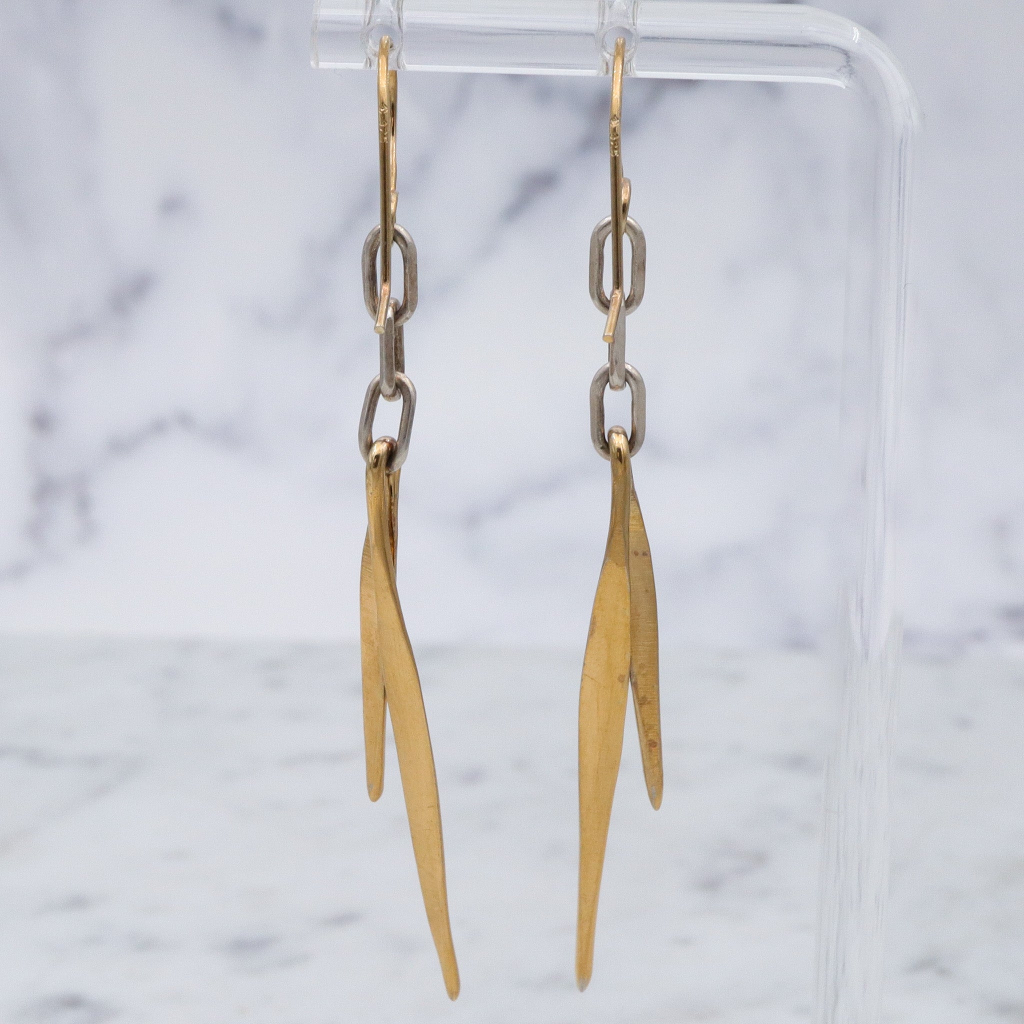 Retro gold plated sterling silver feather drop earrings