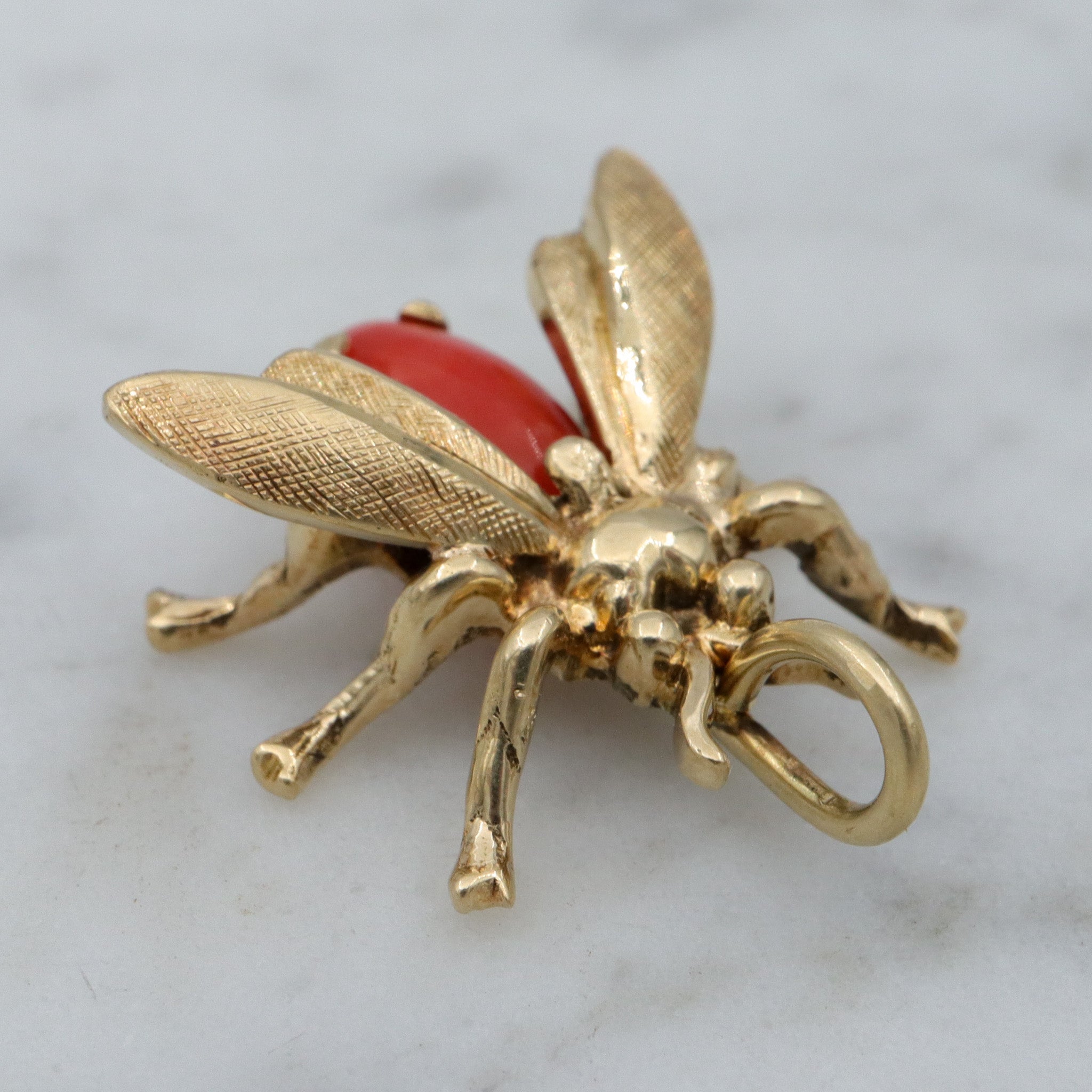Antique Victorian 14k gold & coral bug pendant conversion