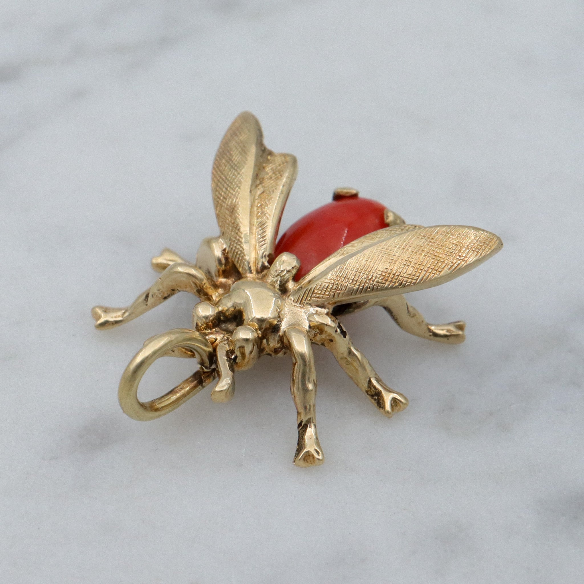 Antique Victorian 14k gold & coral bug pendant conversion