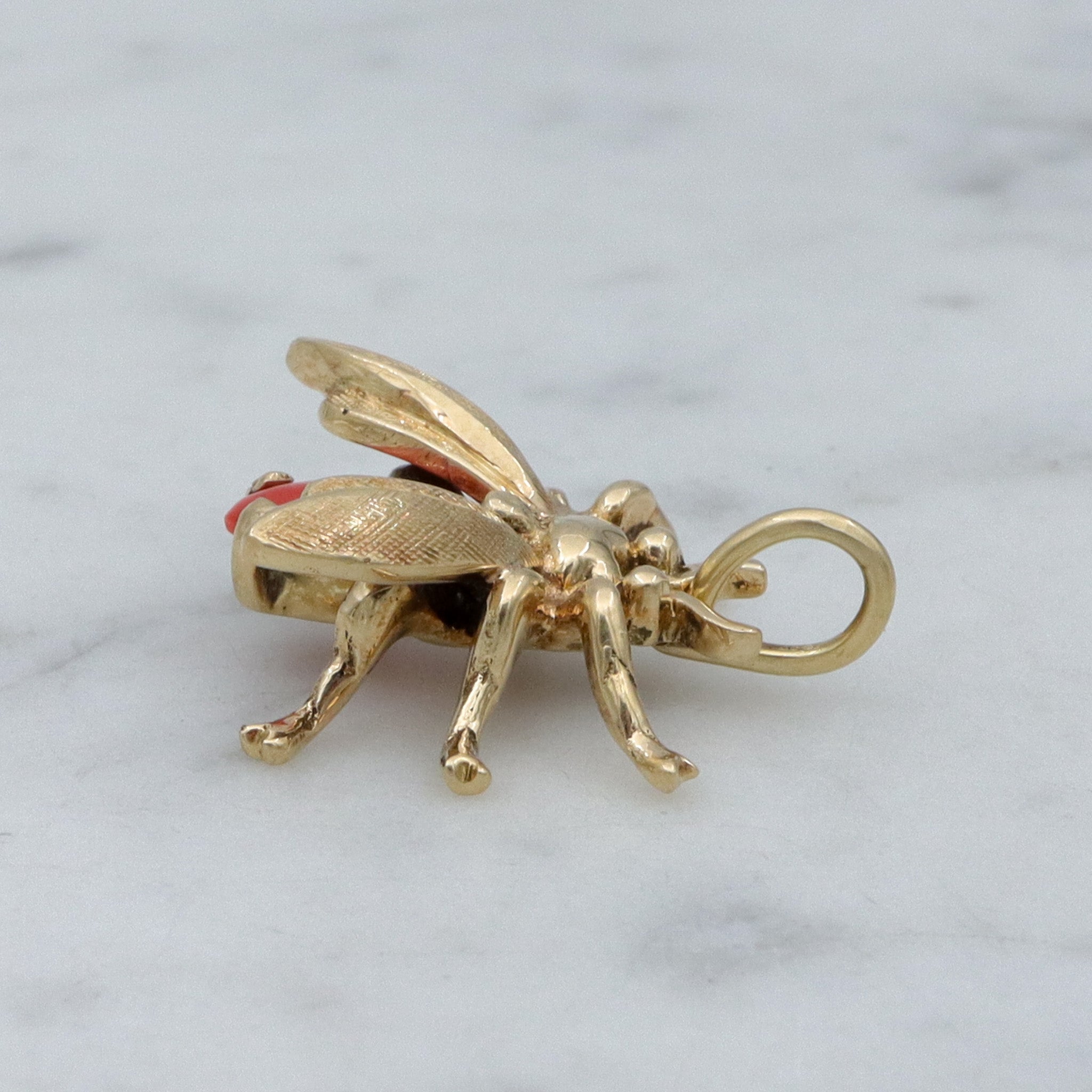 Antique Victorian 14k gold & coral bug pendant conversion