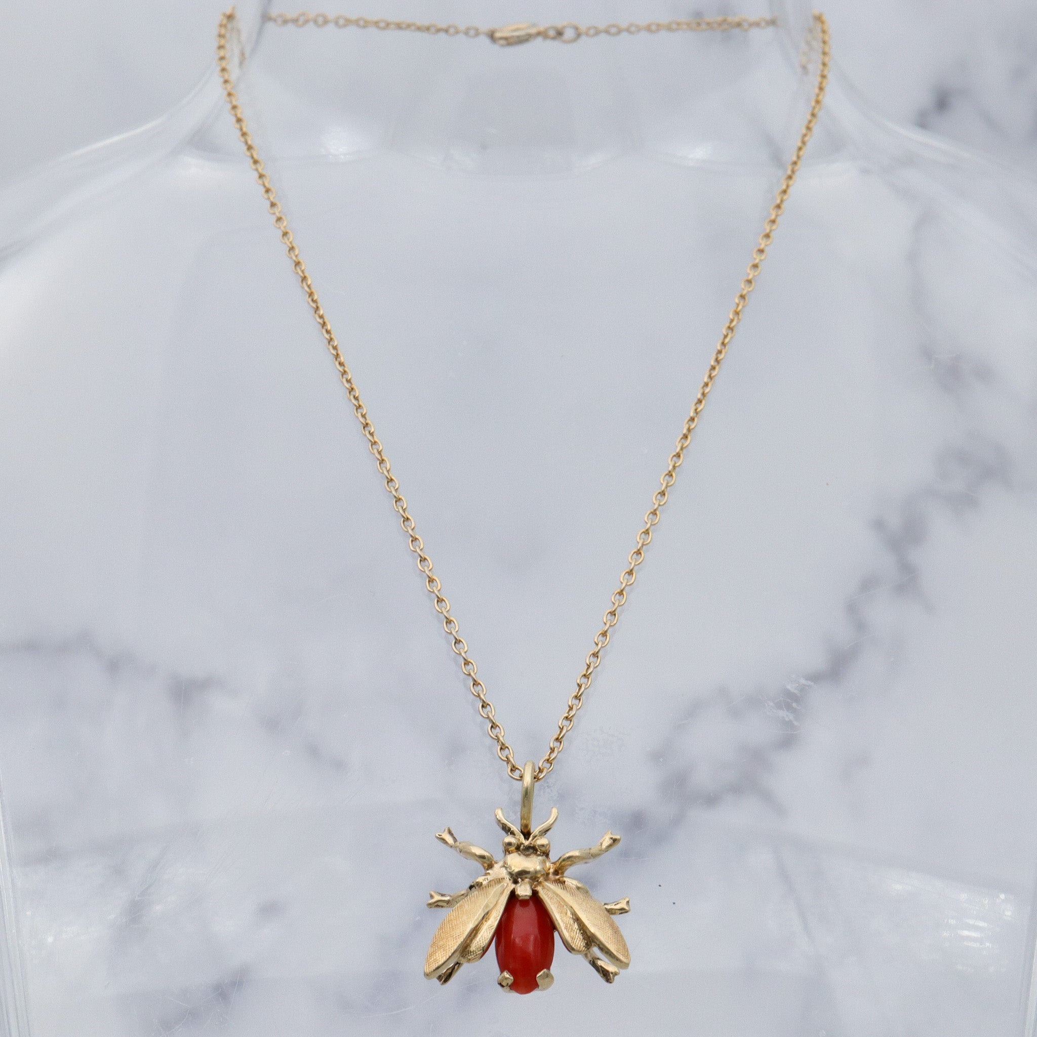 Antique Victorian 14k gold & coral bug pendant conversion