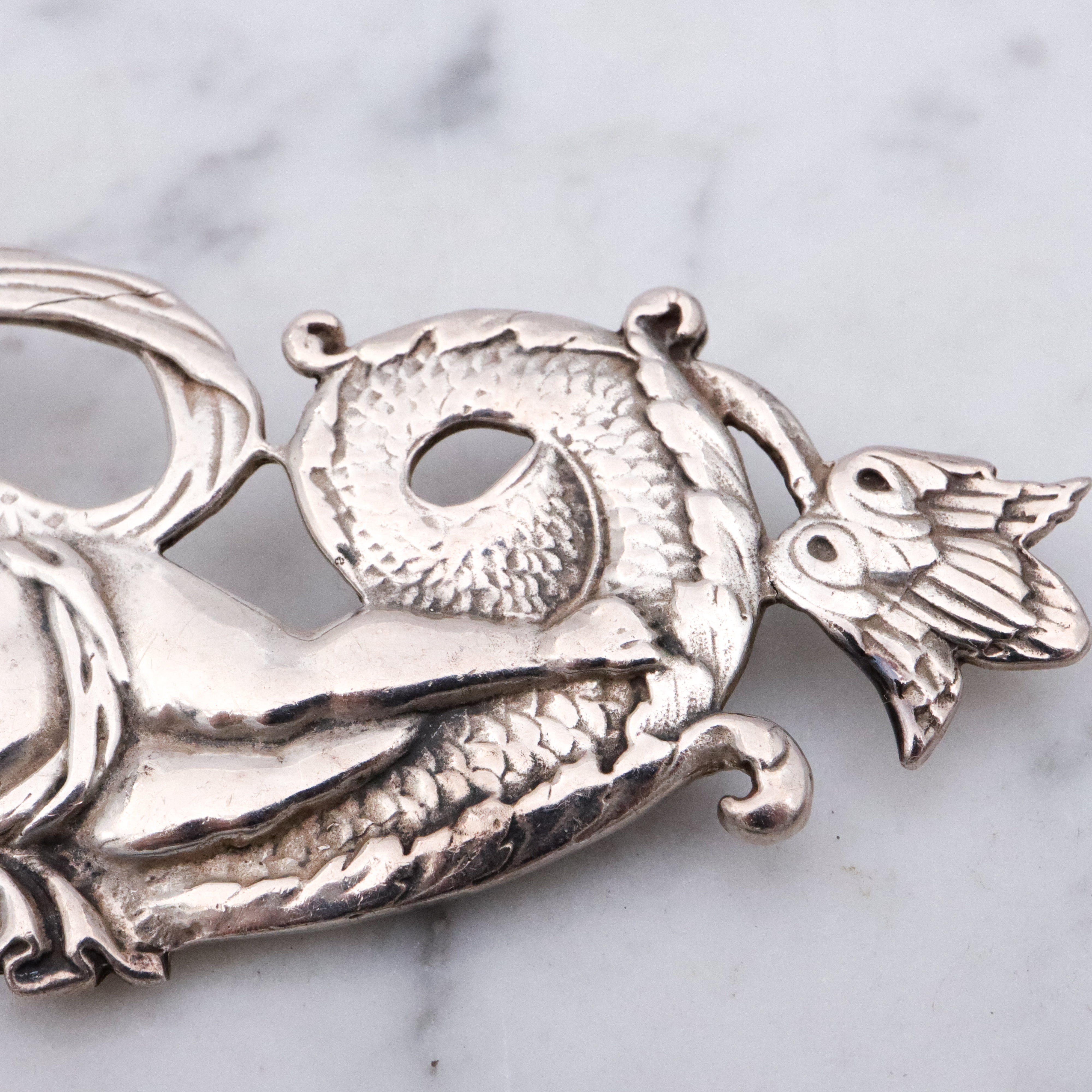 Retro Neptune & sea dragon large sterling brooch