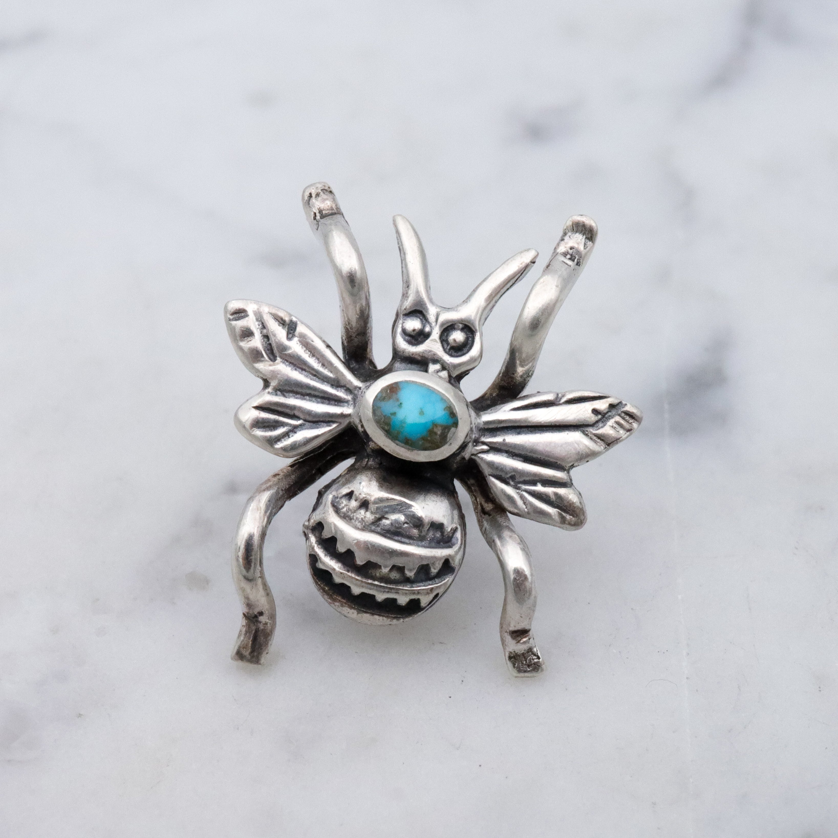 Native American sterling turquoise bee bug tie tack