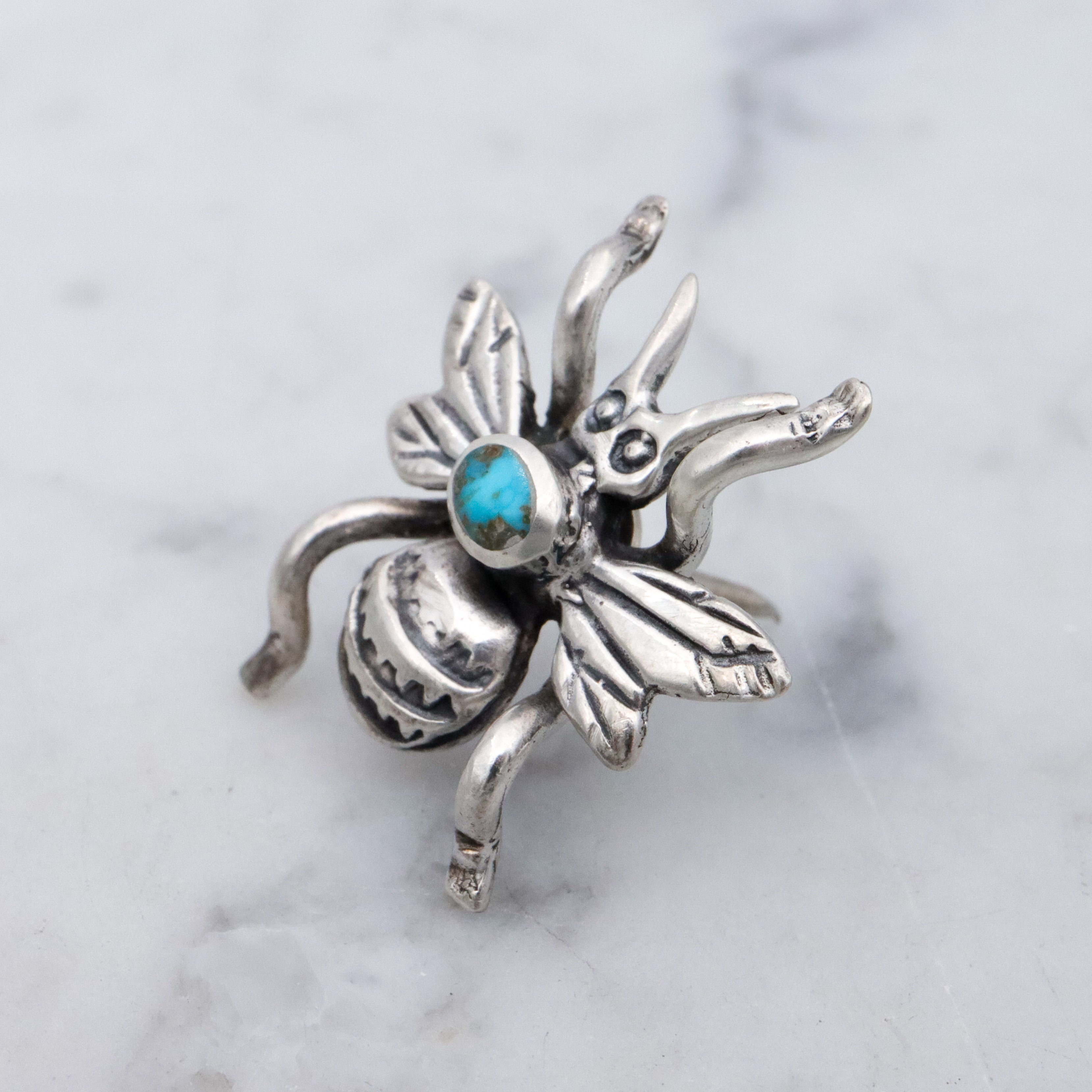 Native American sterling turquoise bee bug tie tack