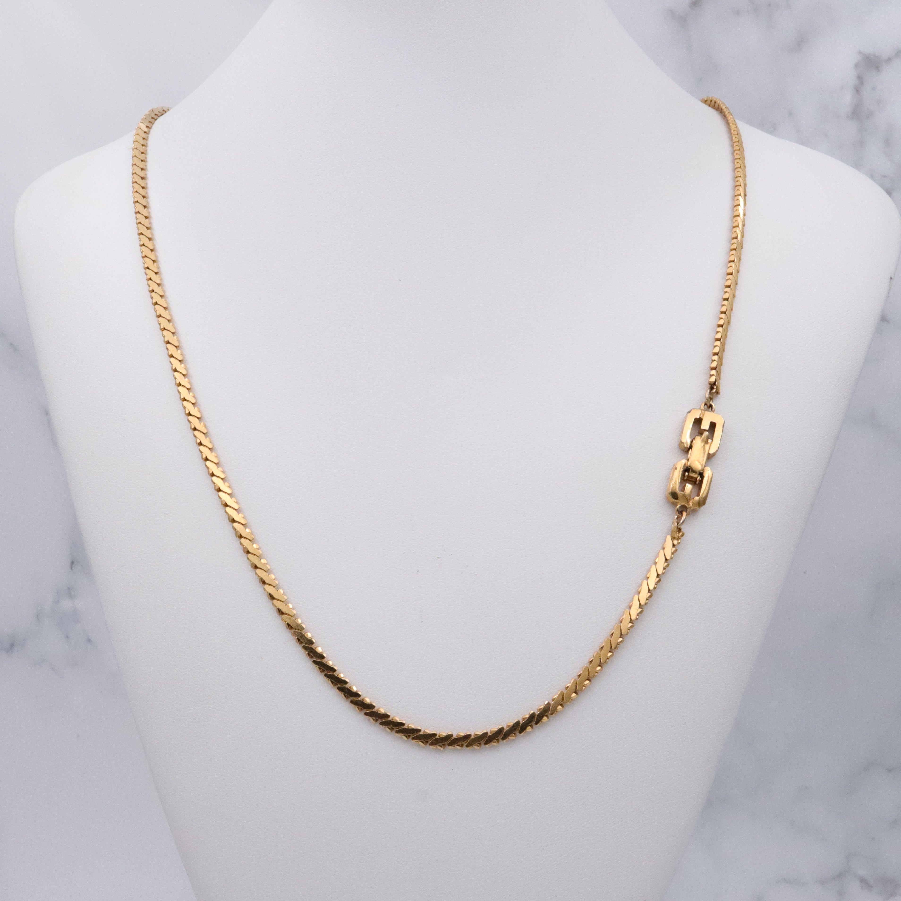 Mid Century Givenchy gold plated flat woven link necklace, 24"