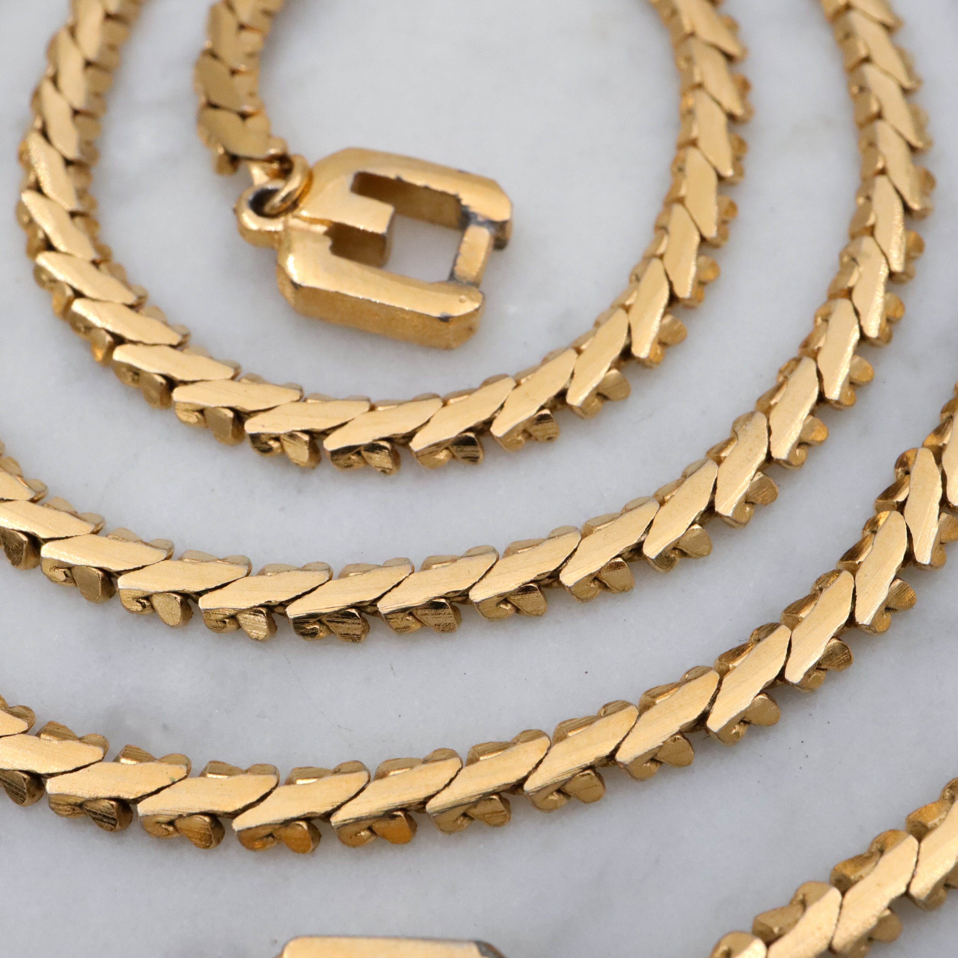 Mid Century Givenchy gold plated flat woven link necklace, 24"