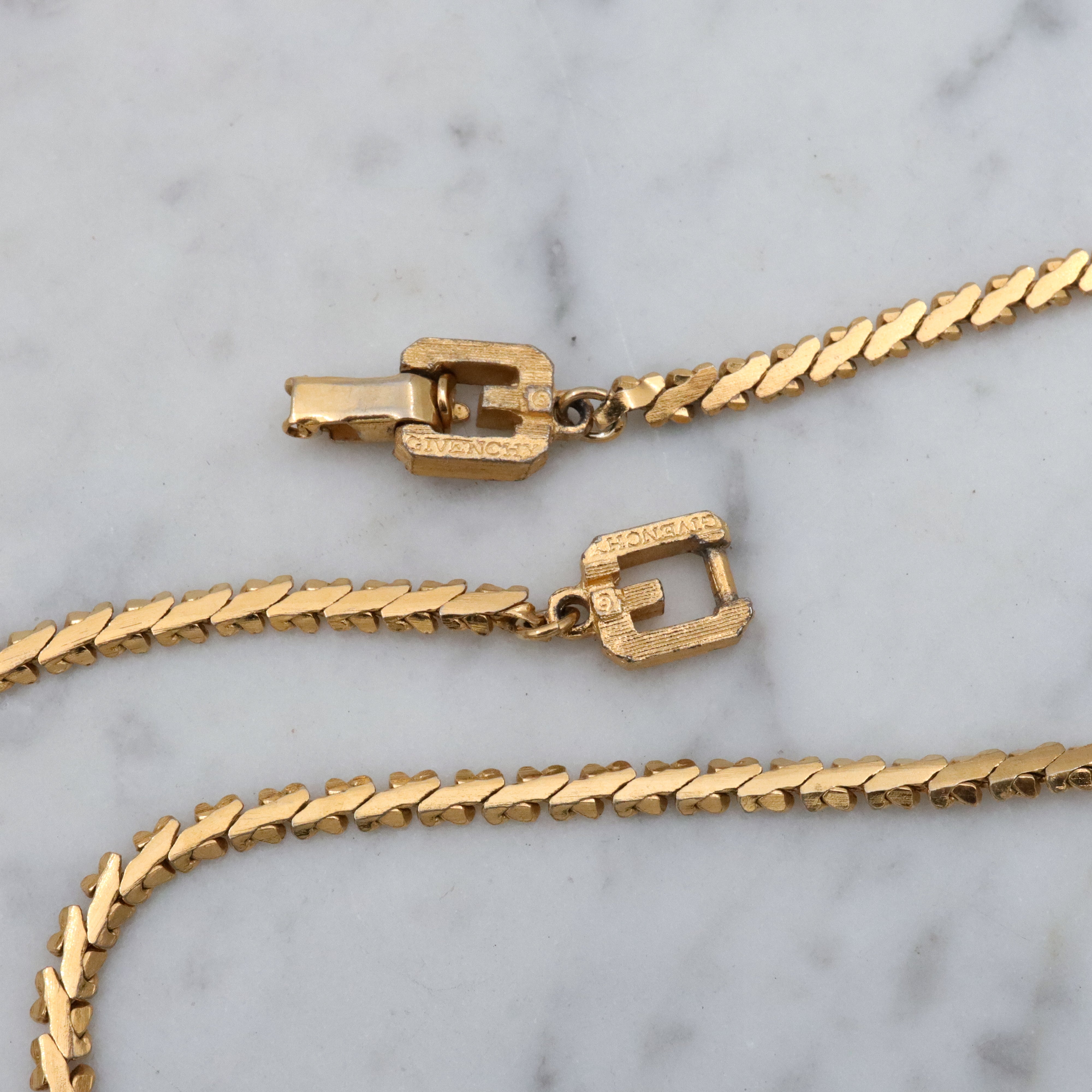 Mid Century Givenchy gold plated flat woven link necklace, 24"
