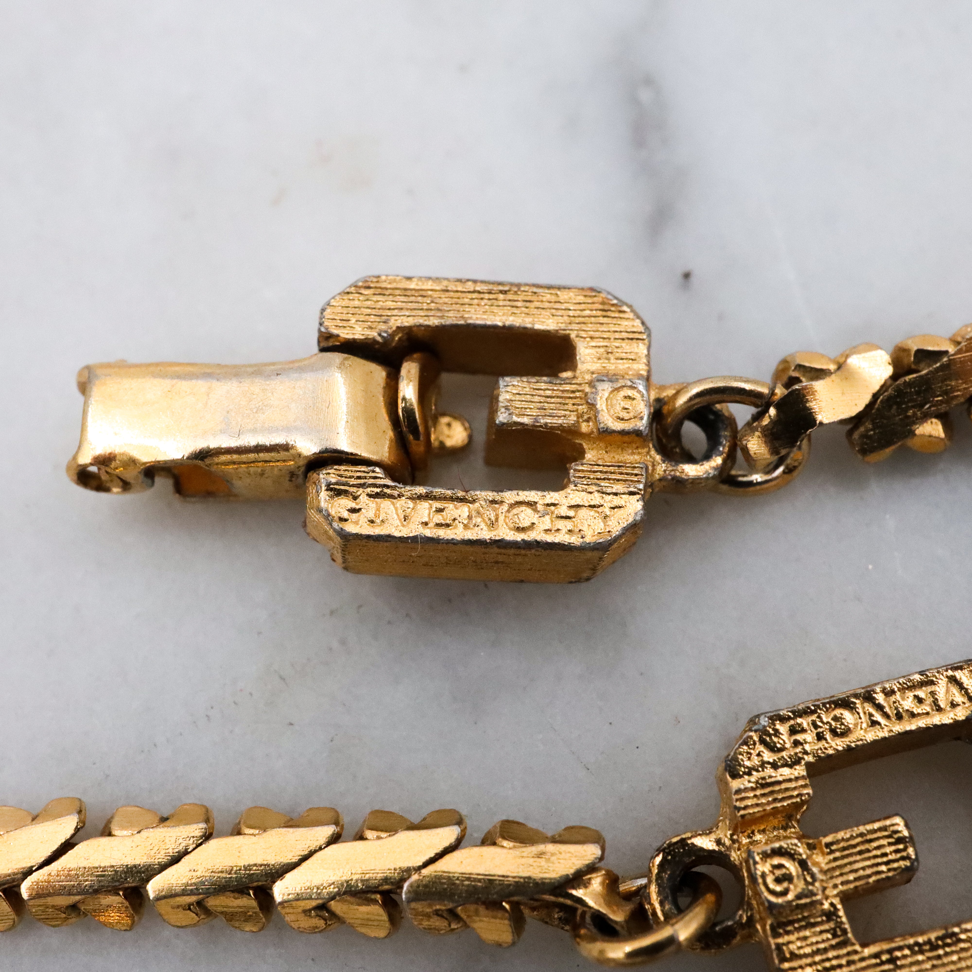 Mid Century Givenchy gold plated flat woven link necklace, 24"