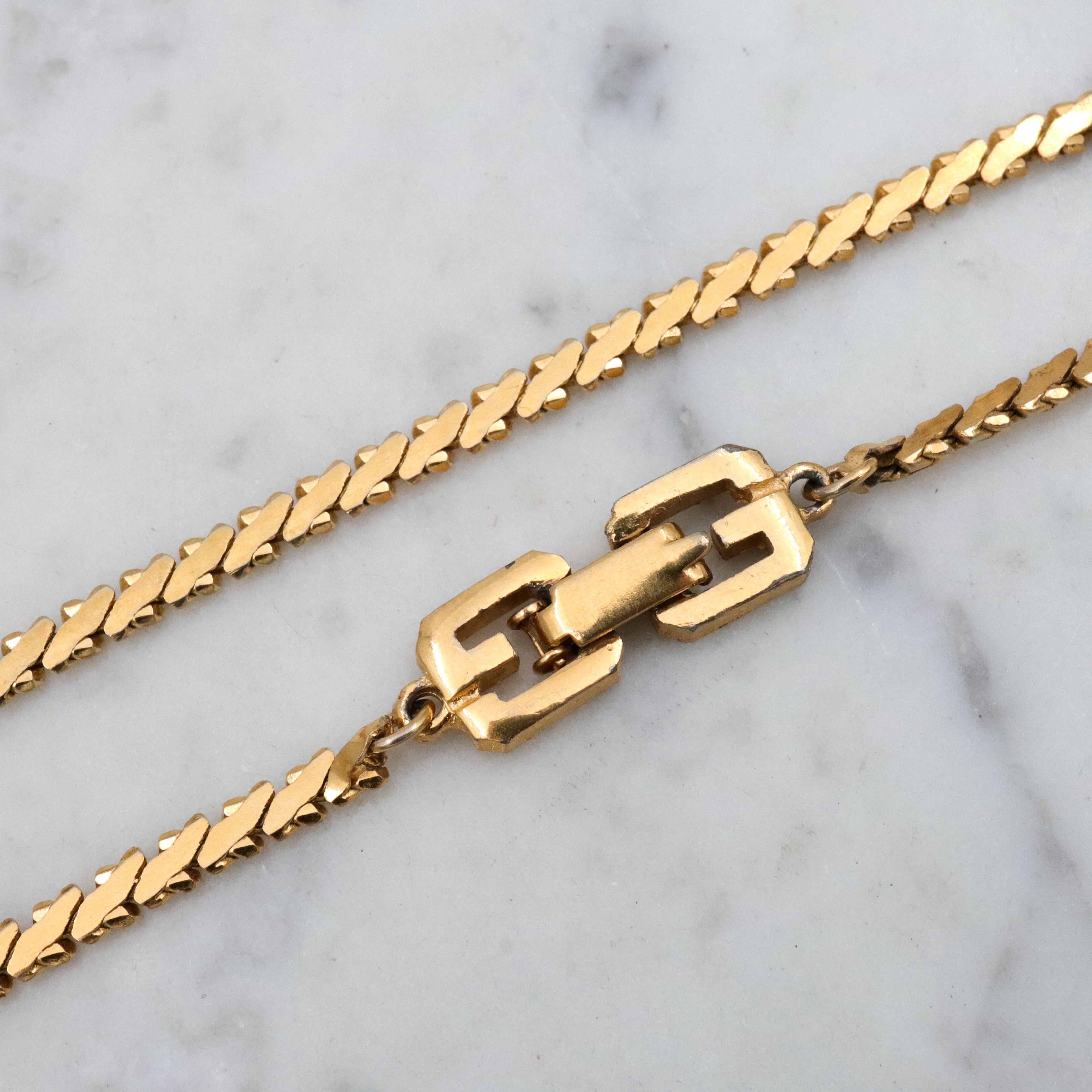 Mid Century Givenchy gold plated flat woven link necklace, 24"