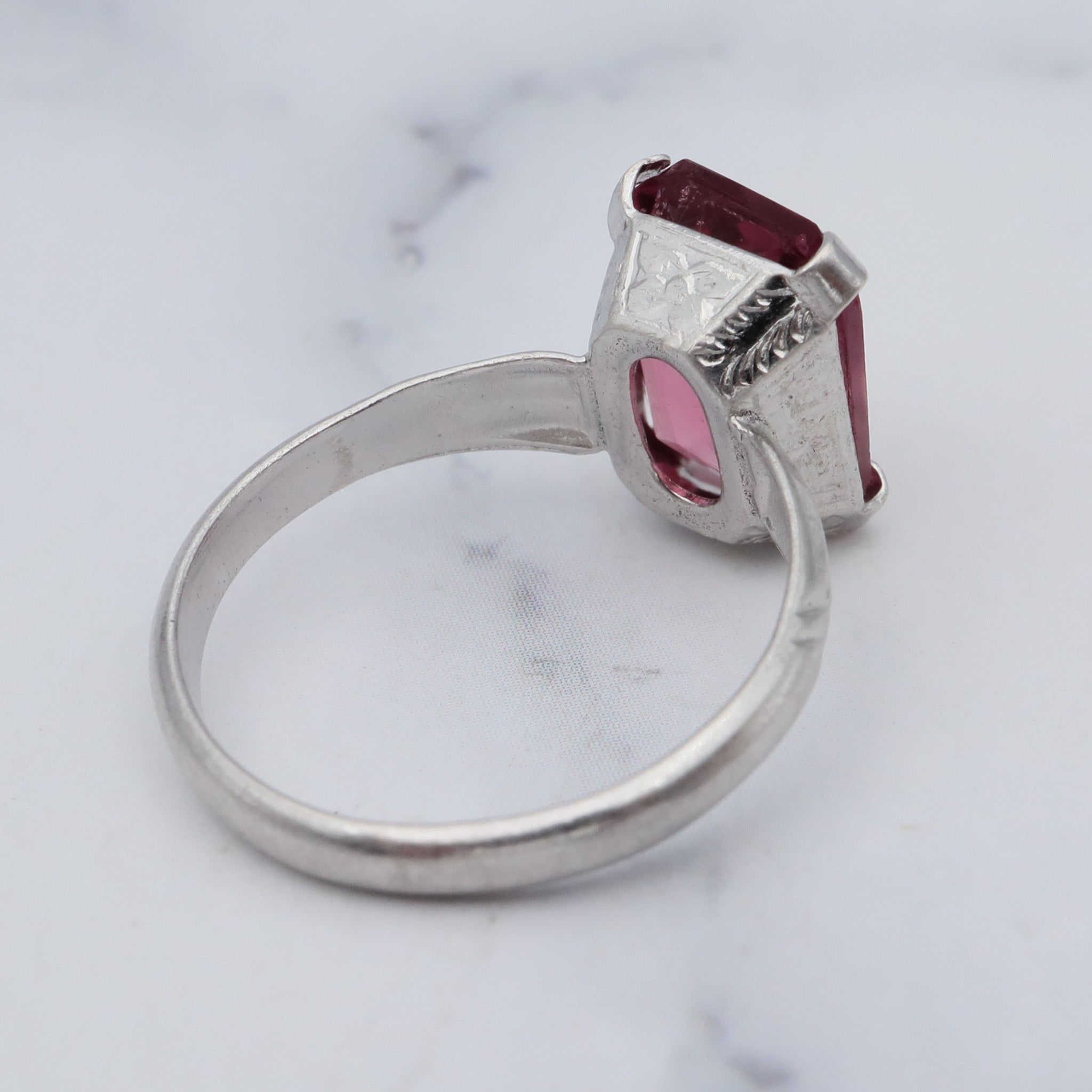 Antique Uncas sterling & faux ruby ring, sz 4.75