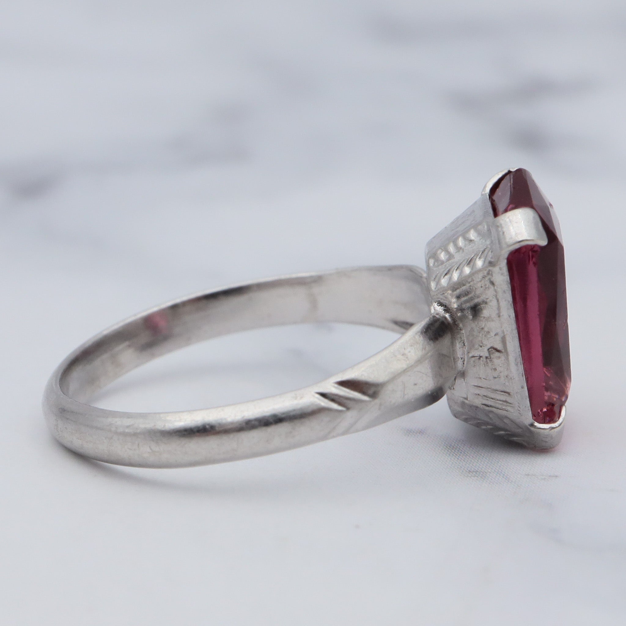 Antique Uncas sterling & faux ruby ring, sz 4.75