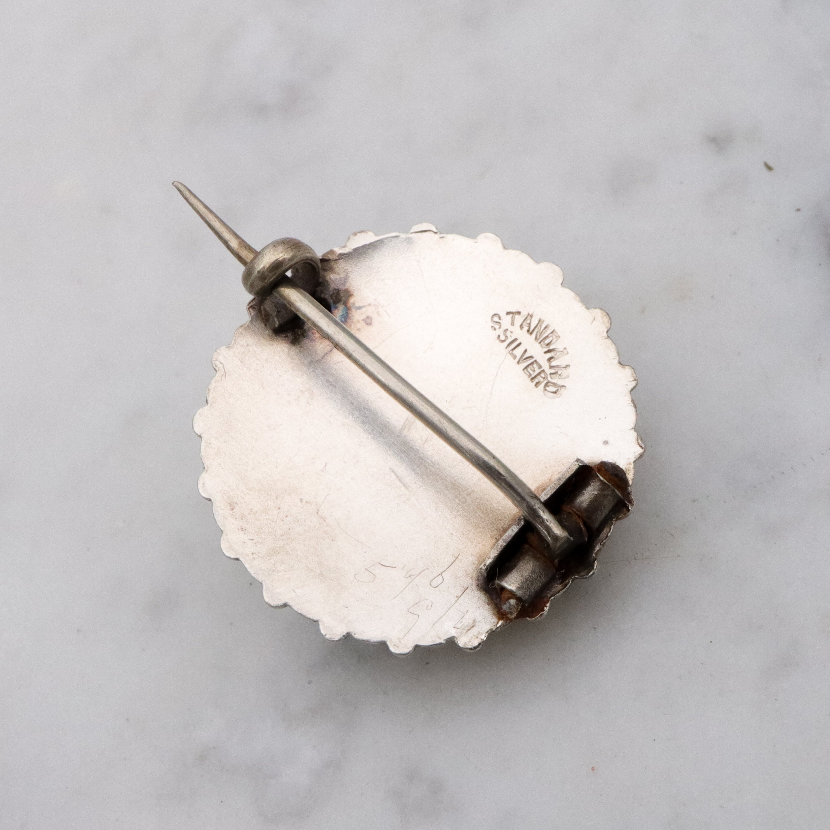 Antique sterling flower button brooch