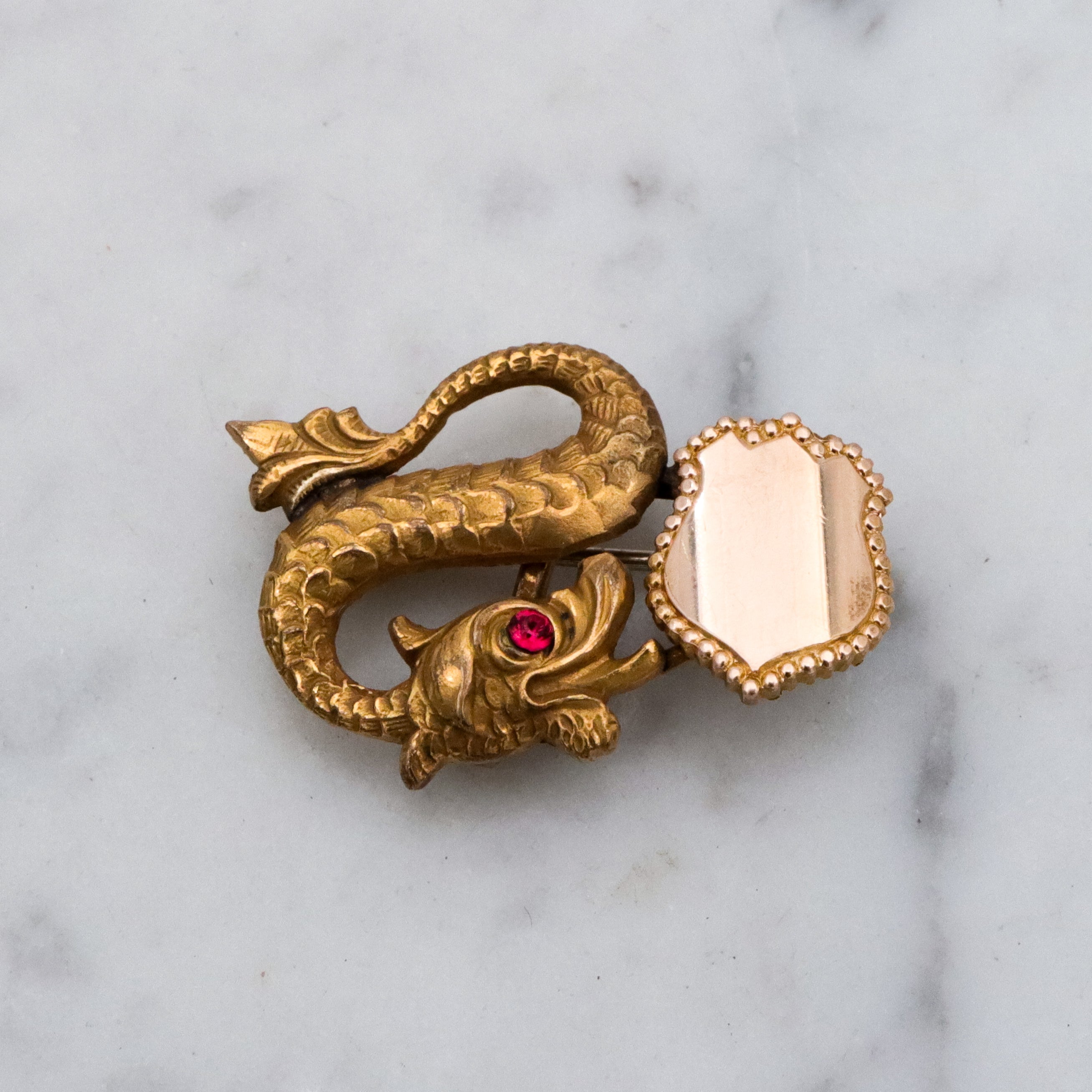 Victorian gold filled figural dolphin watch fob brooch