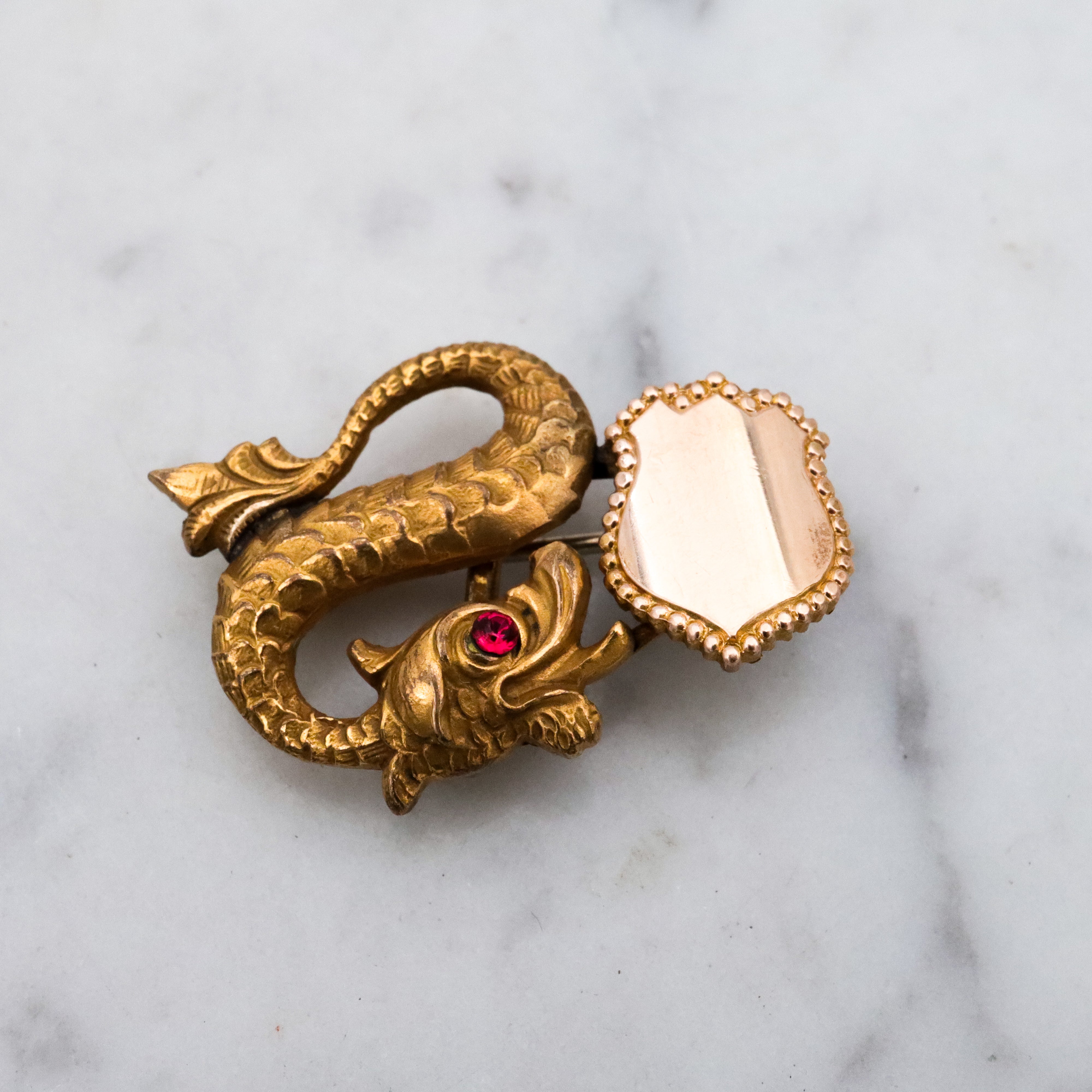 Victorian gold filled figural dolphin watch fob brooch