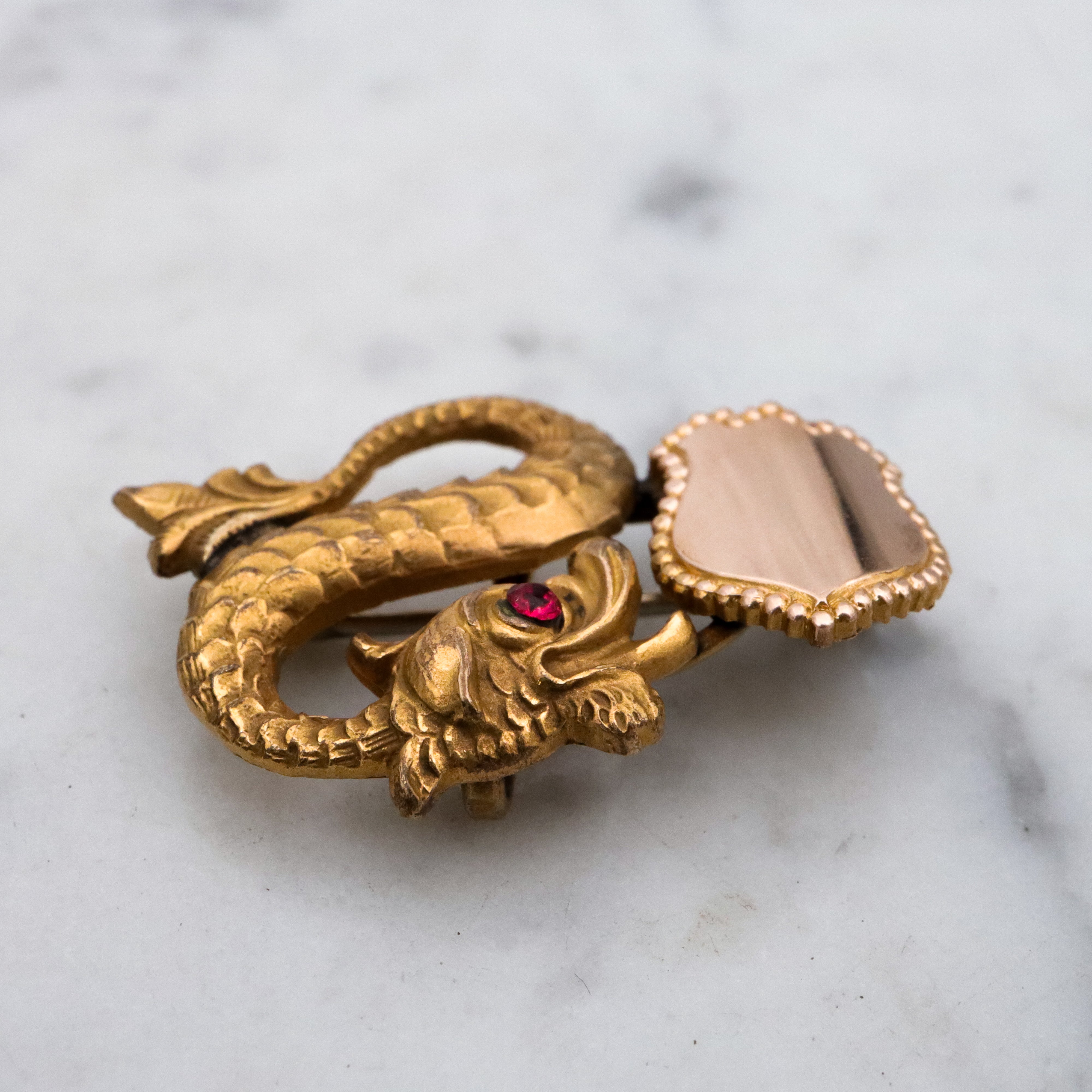 Victorian gold filled figural dolphin watch fob brooch