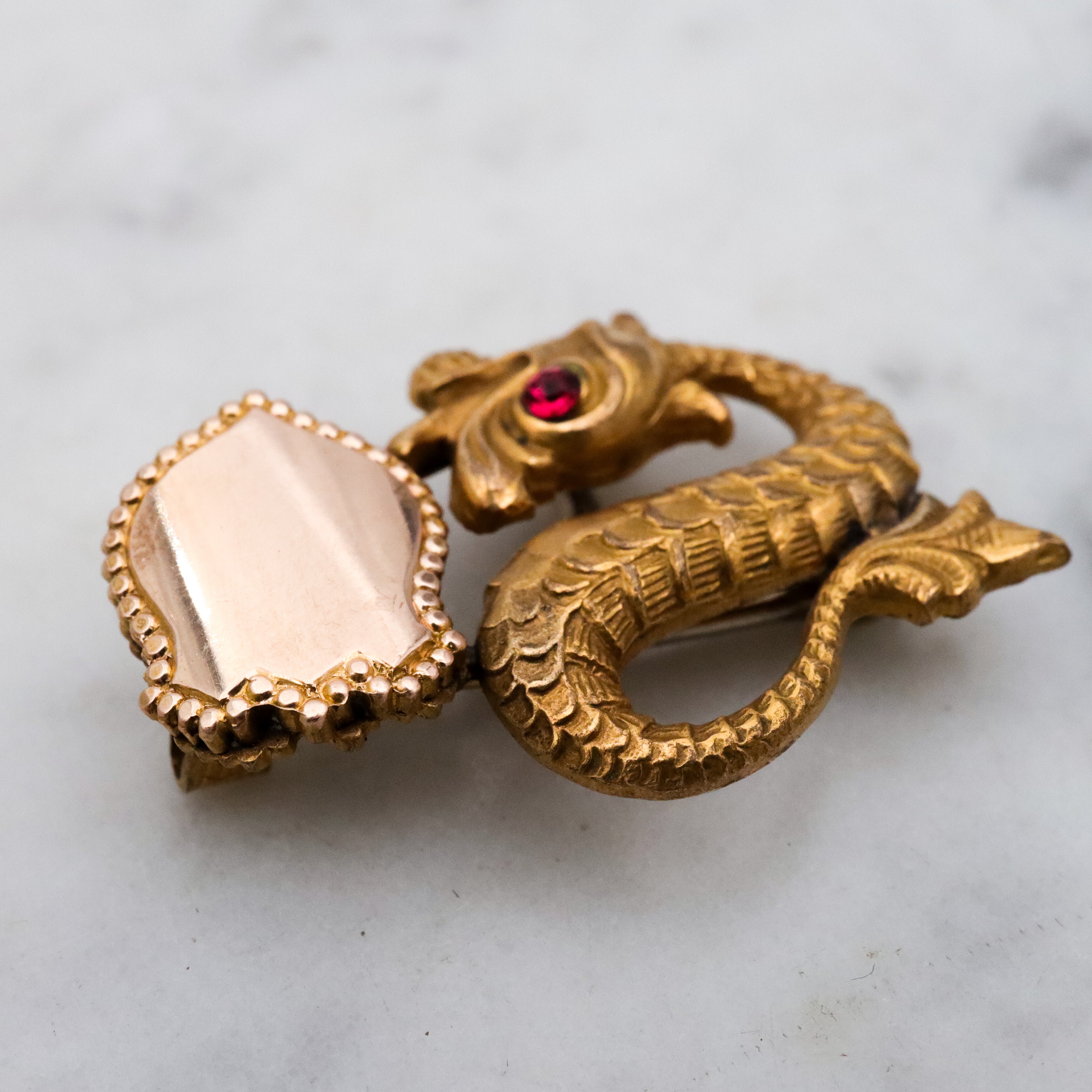 Victorian gold filled figural dolphin watch fob brooch