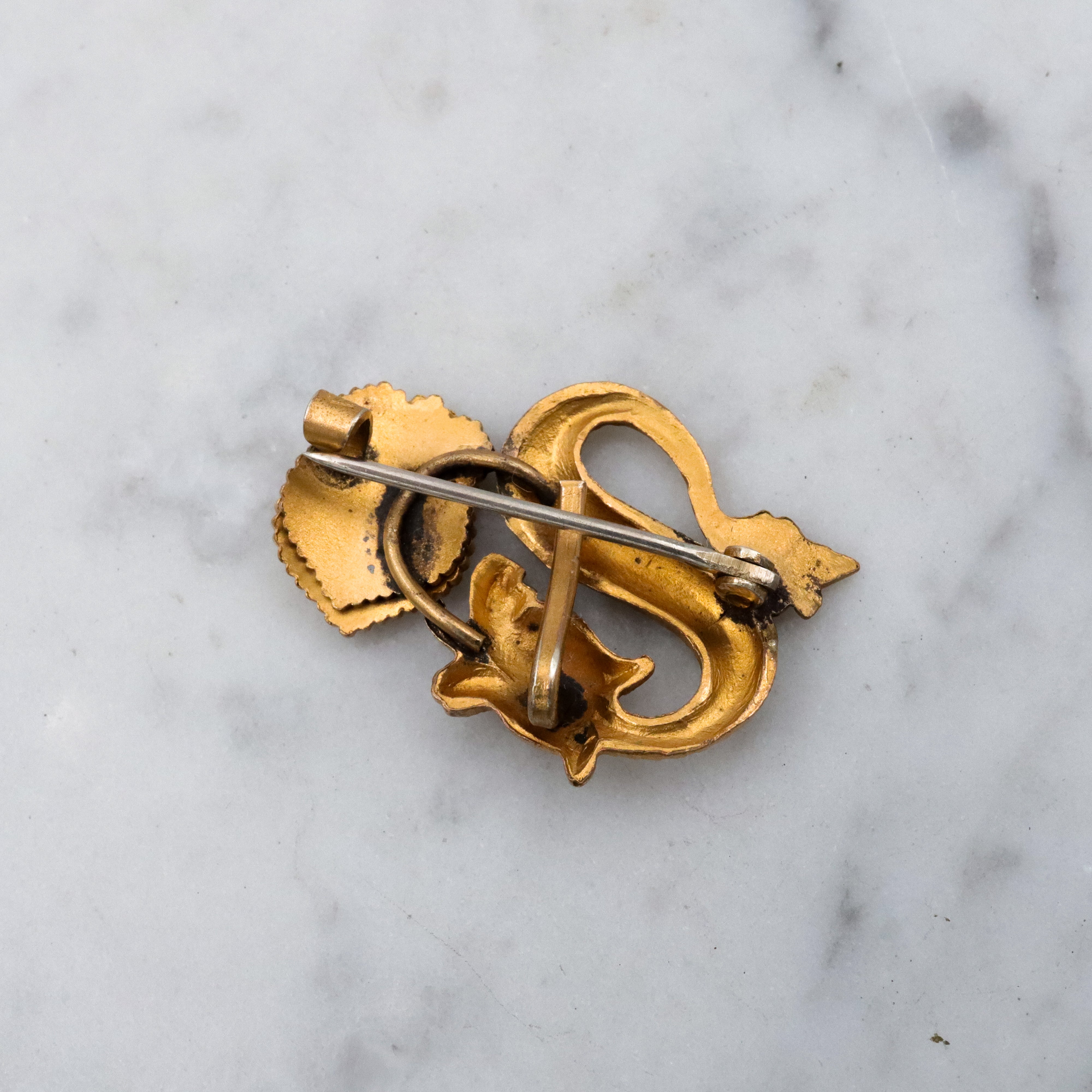 Victorian gold filled figural dolphin watch fob brooch
