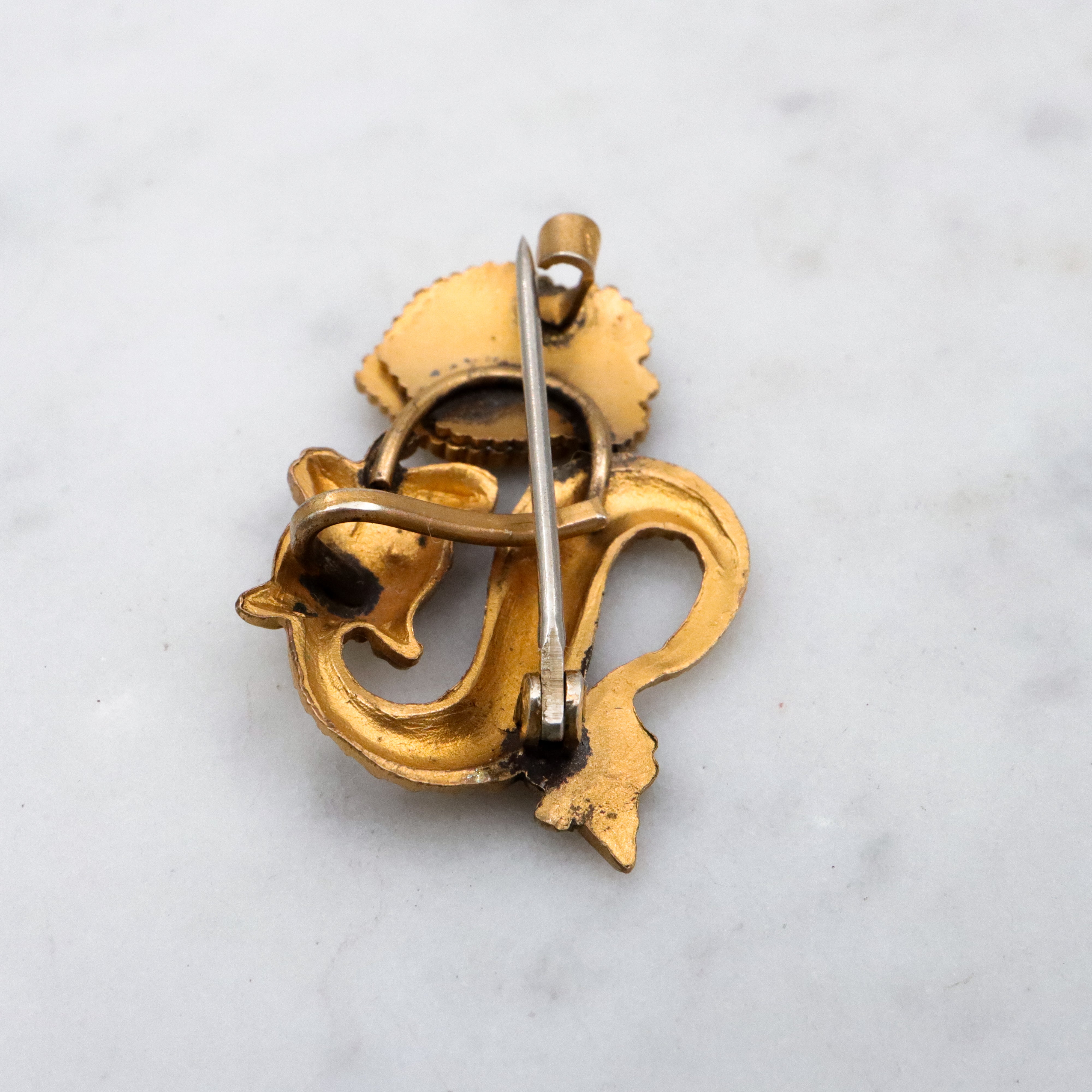 Victorian gold filled figural dolphin watch fob brooch