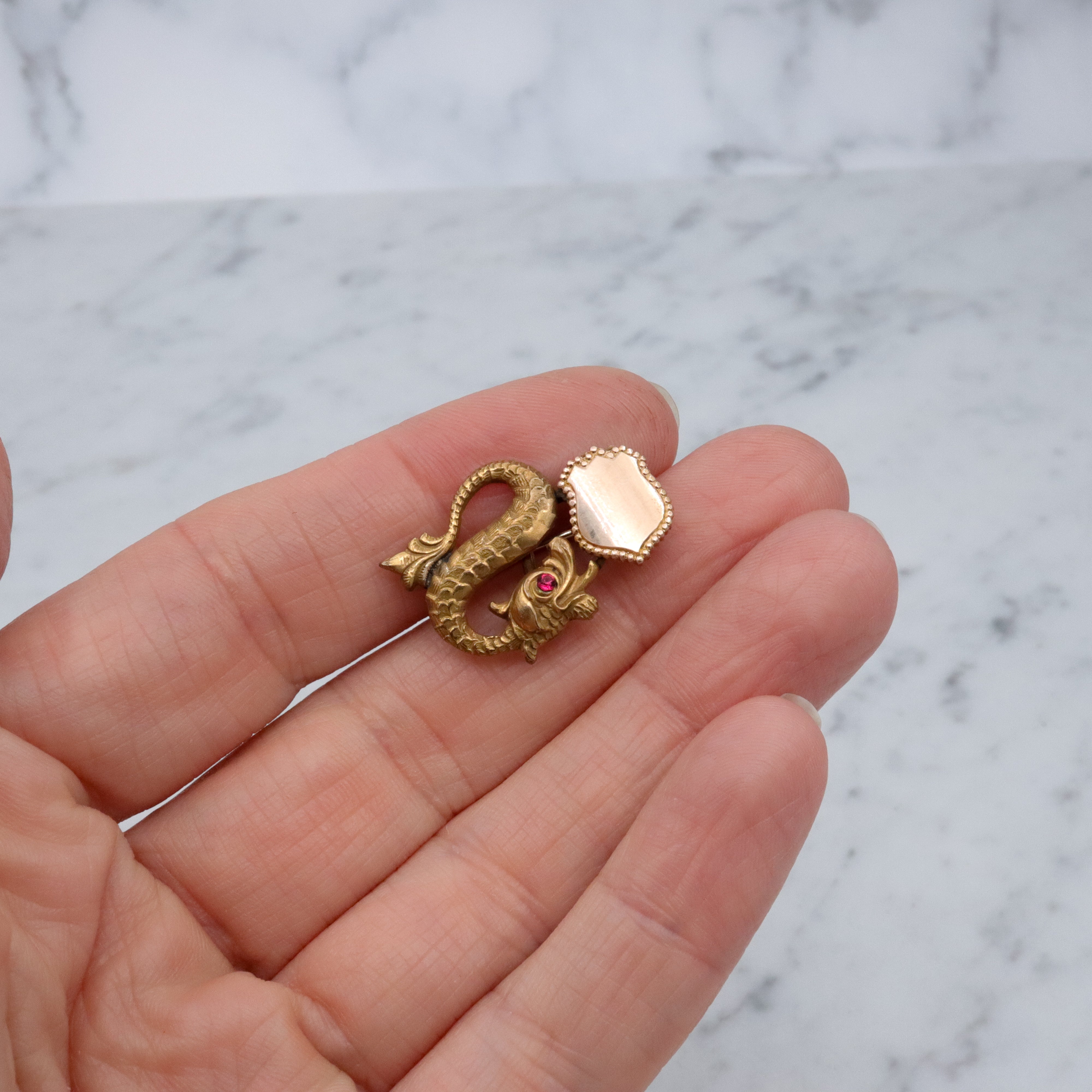 Victorian gold filled figural dolphin watch fob brooch