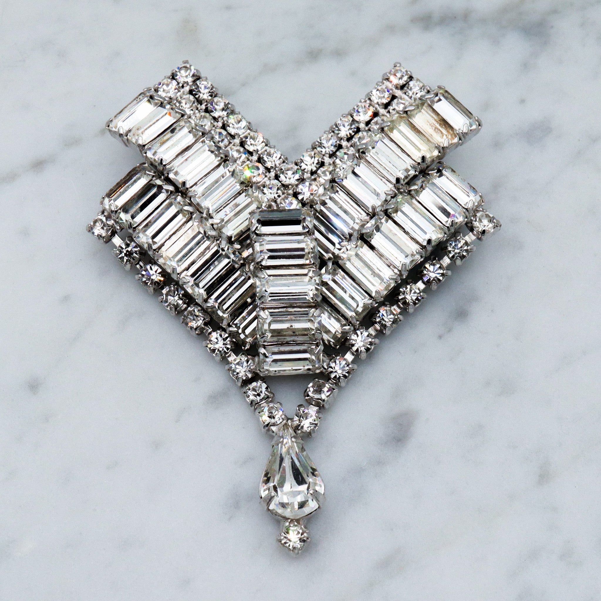 Large Art Deco rhinestone chevron Brooch