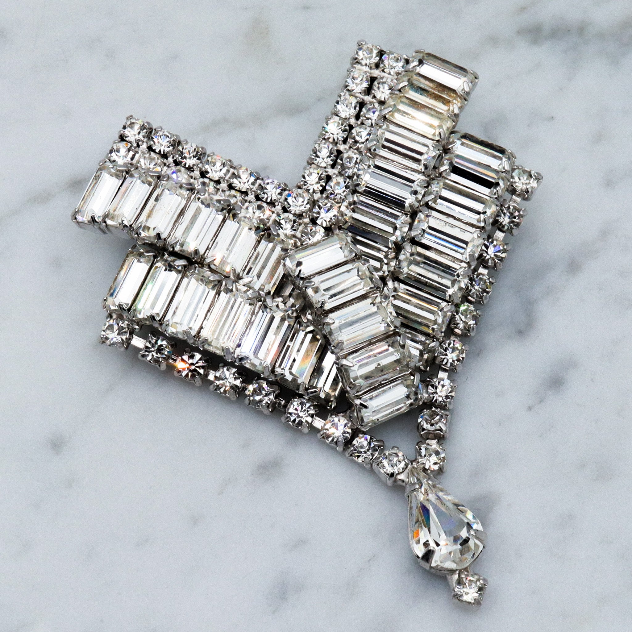 Large Art Deco rhinestone chevron Brooch