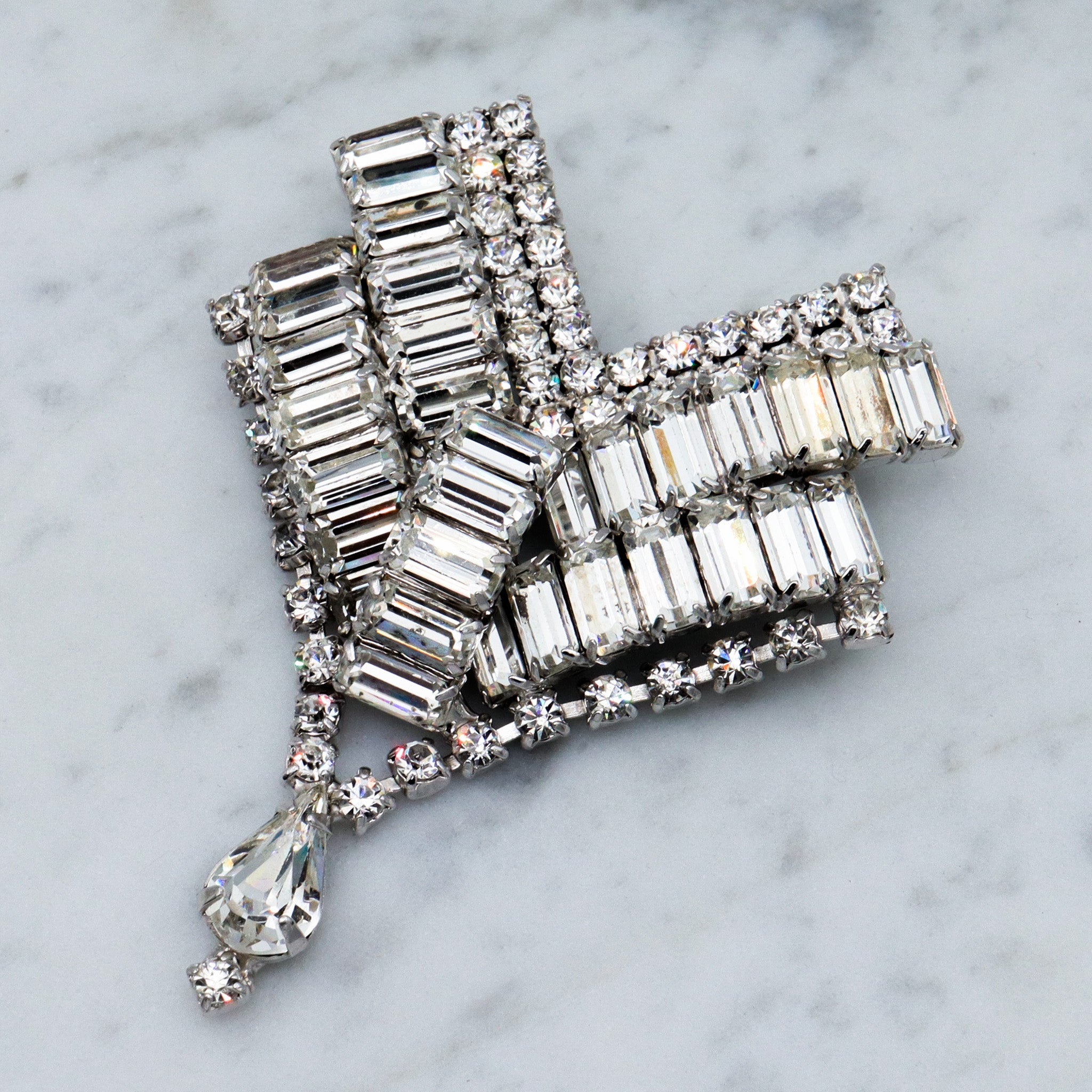 Large Art Deco rhinestone chevron Brooch