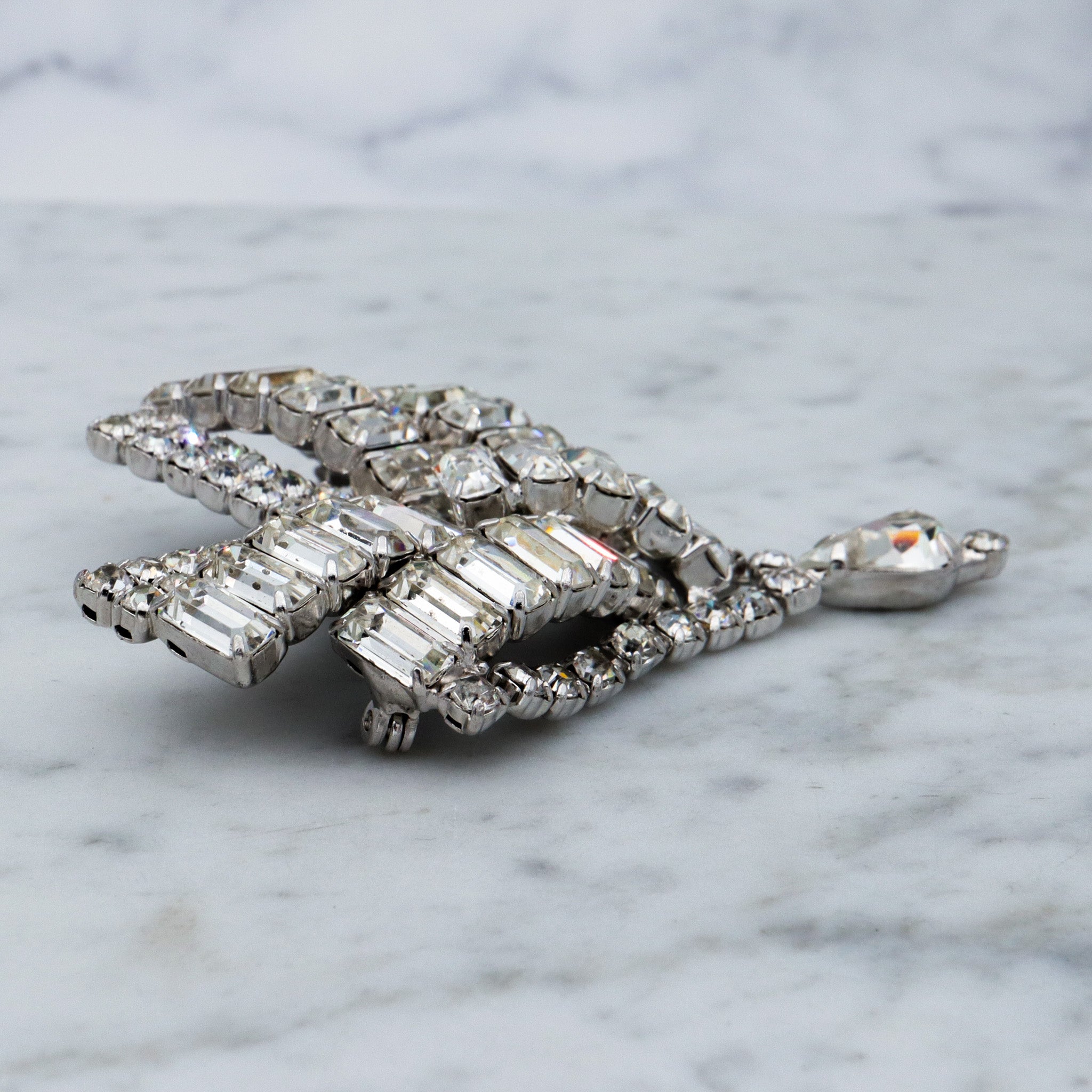 Large Art Deco rhinestone chevron Brooch