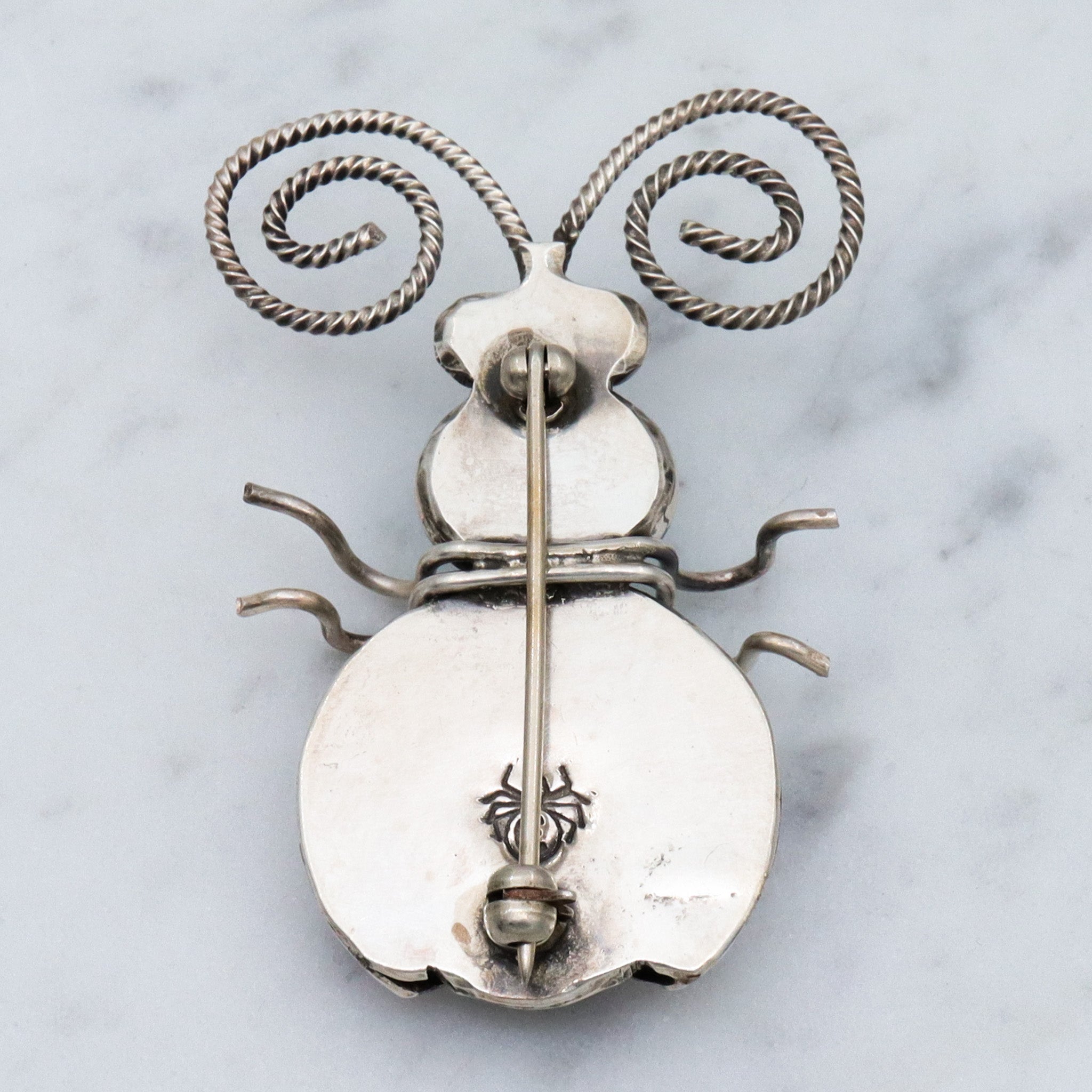 Vintage Joe Eby sterling & turquoise figural beetle brooch