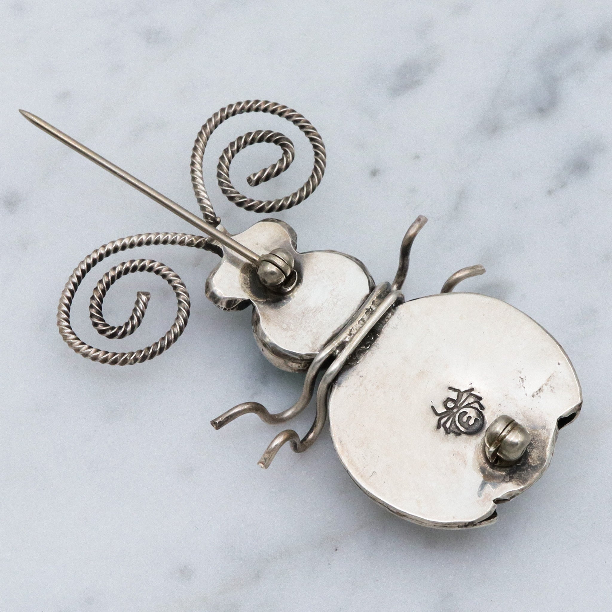 Vintage Joe Eby sterling & turquoise figural beetle brooch