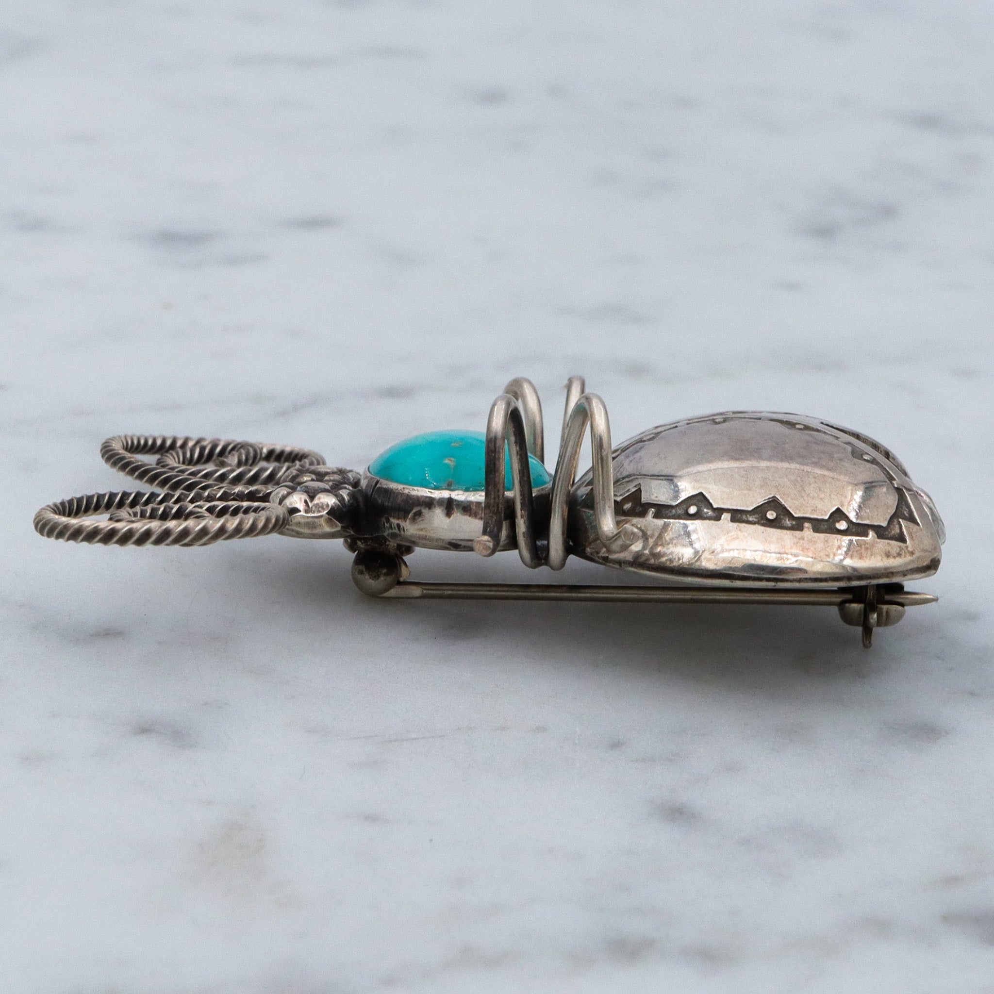 Vintage Joe Eby sterling & turquoise figural beetle brooch