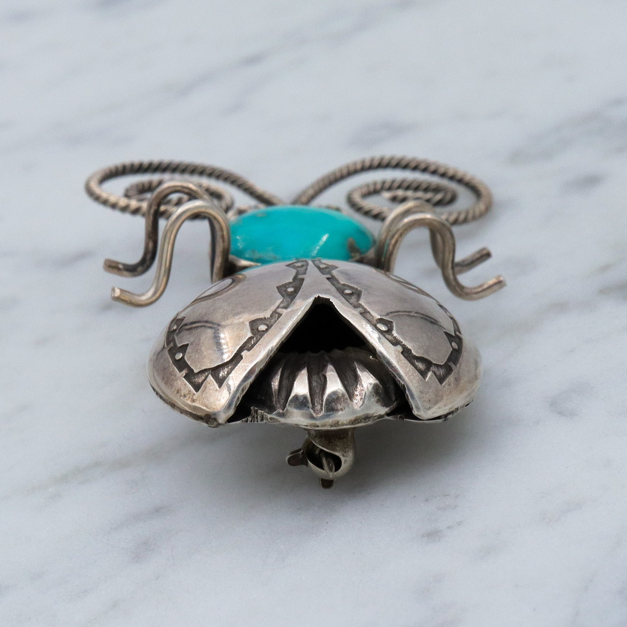 Vintage Joe Eby sterling & turquoise figural beetle brooch