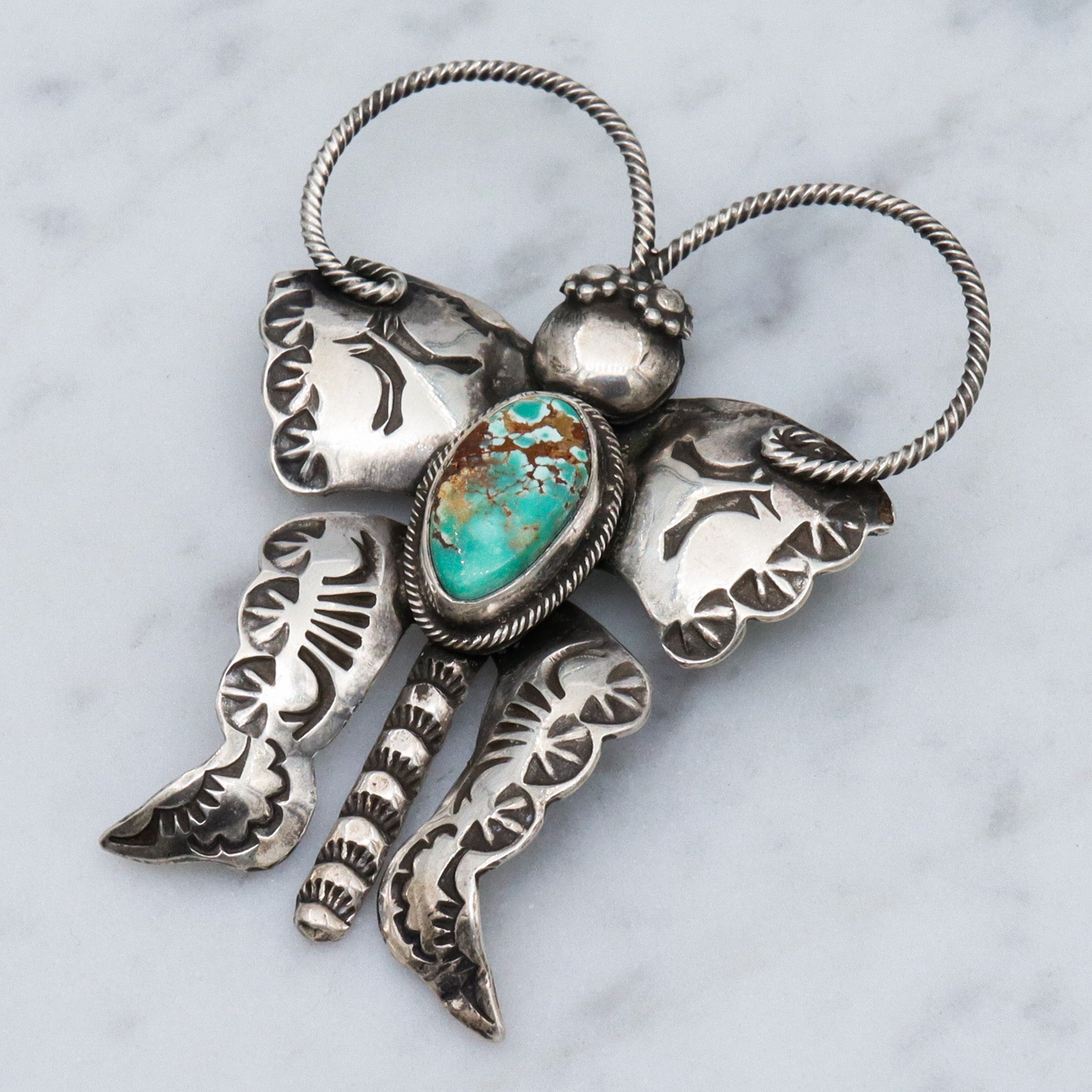 Vintage Joe Eby sterling silver & turquoise figural butterfly brooch