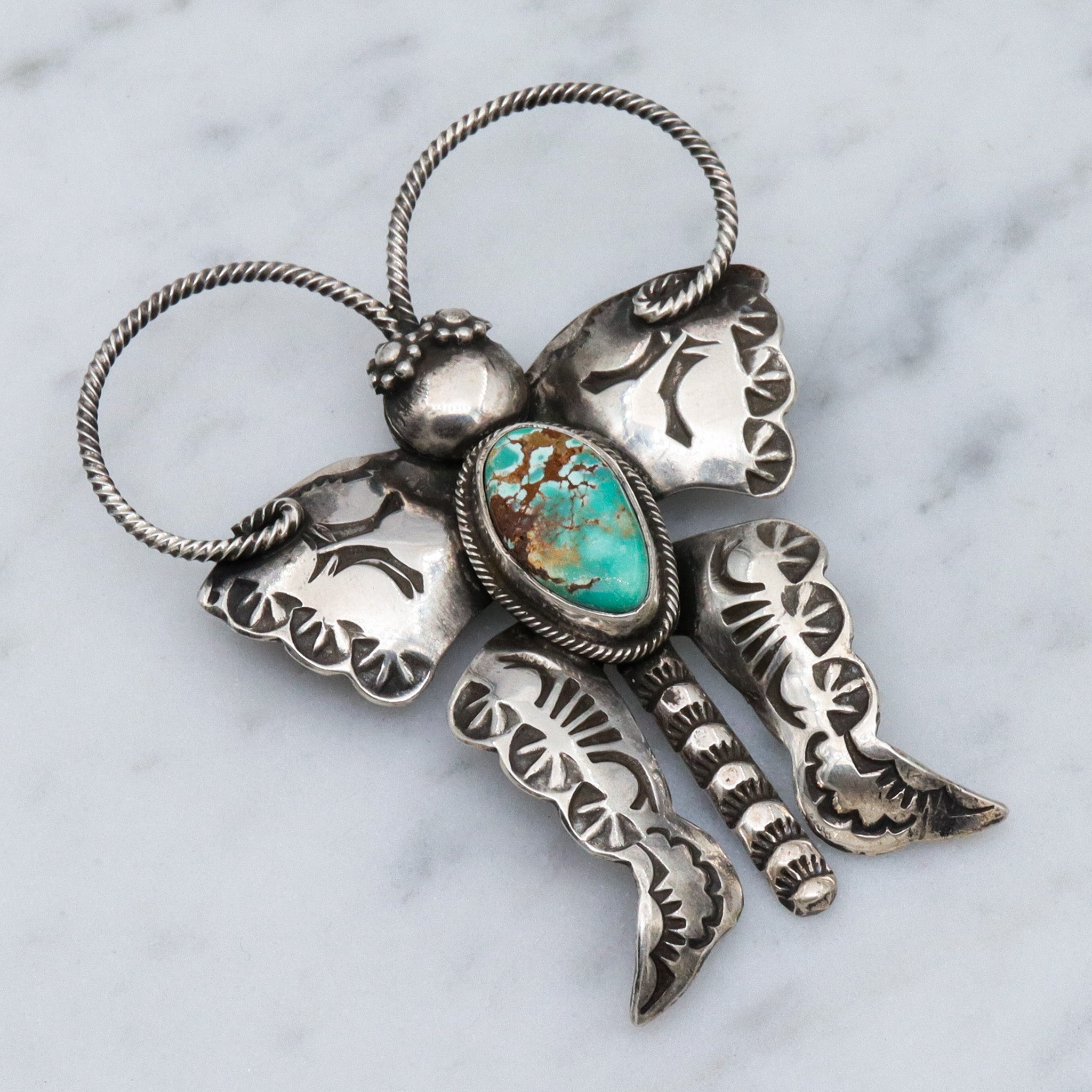 Vintage Joe Eby sterling silver & turquoise figural butterfly brooch