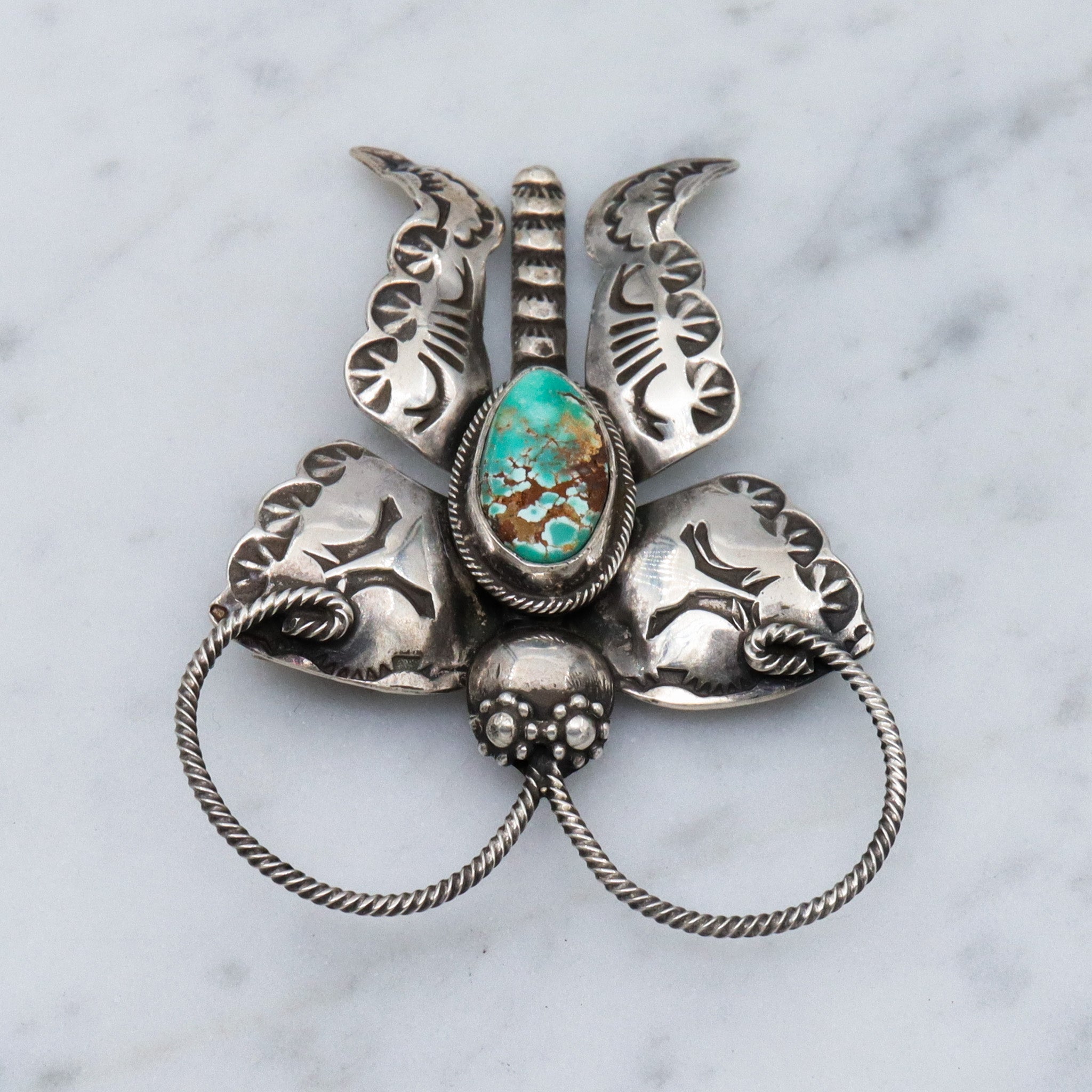 Vintage Joe Eby sterling silver & turquoise figural butterfly brooch