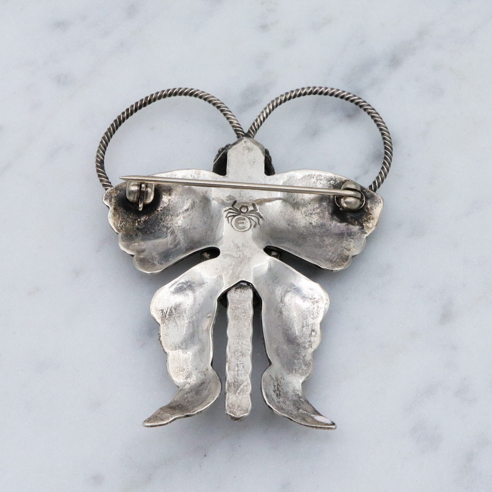Vintage Joe Eby sterling silver & turquoise figural butterfly brooch
