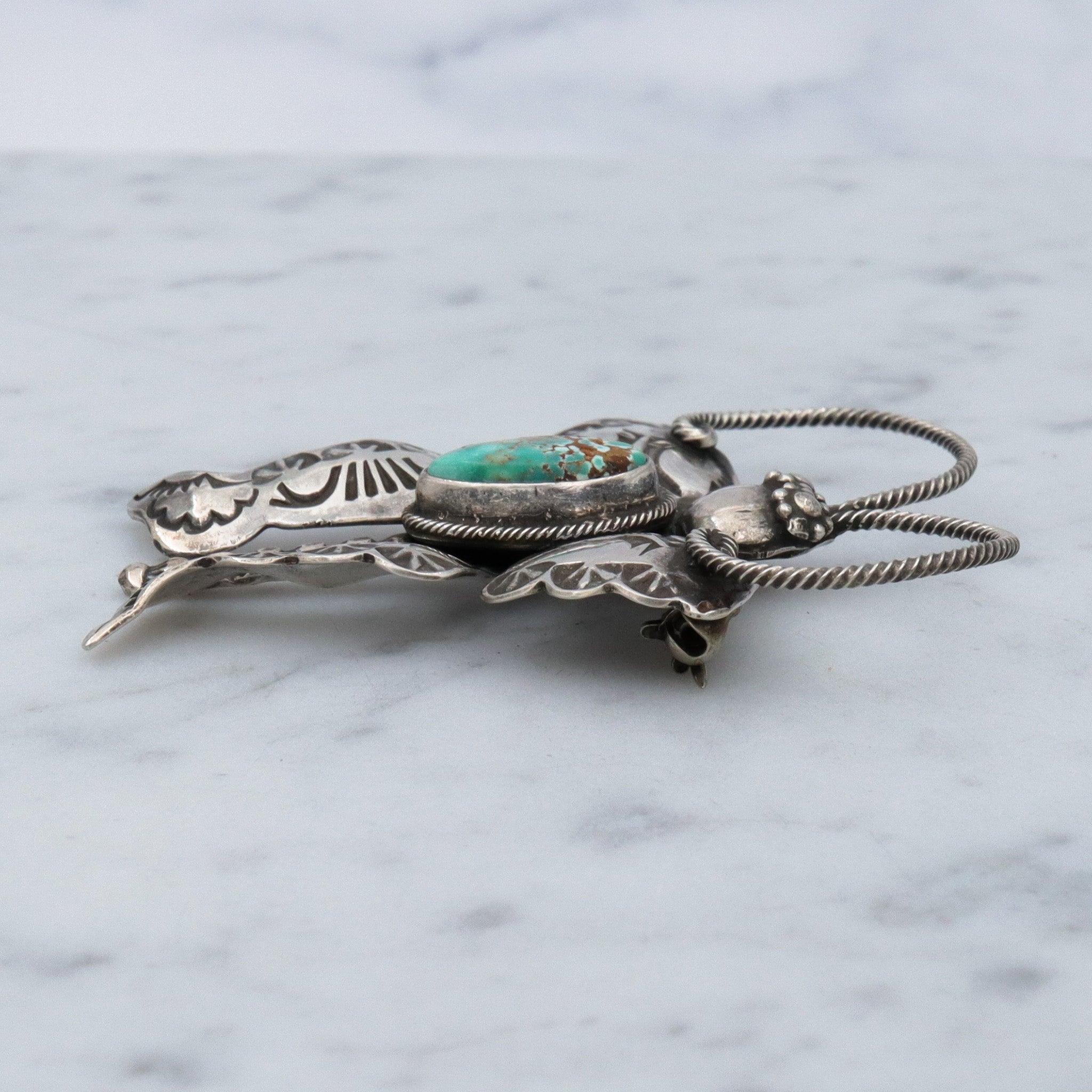 Vintage Joe Eby sterling silver & turquoise figural butterfly brooch