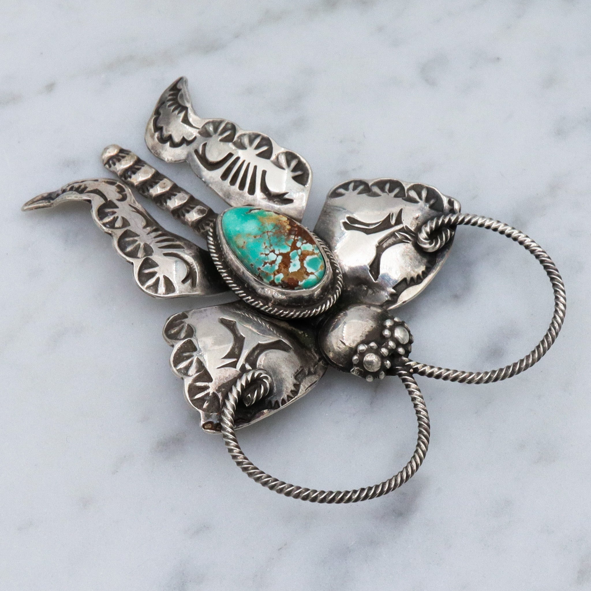 Vintage Joe Eby sterling silver & turquoise figural butterfly brooch