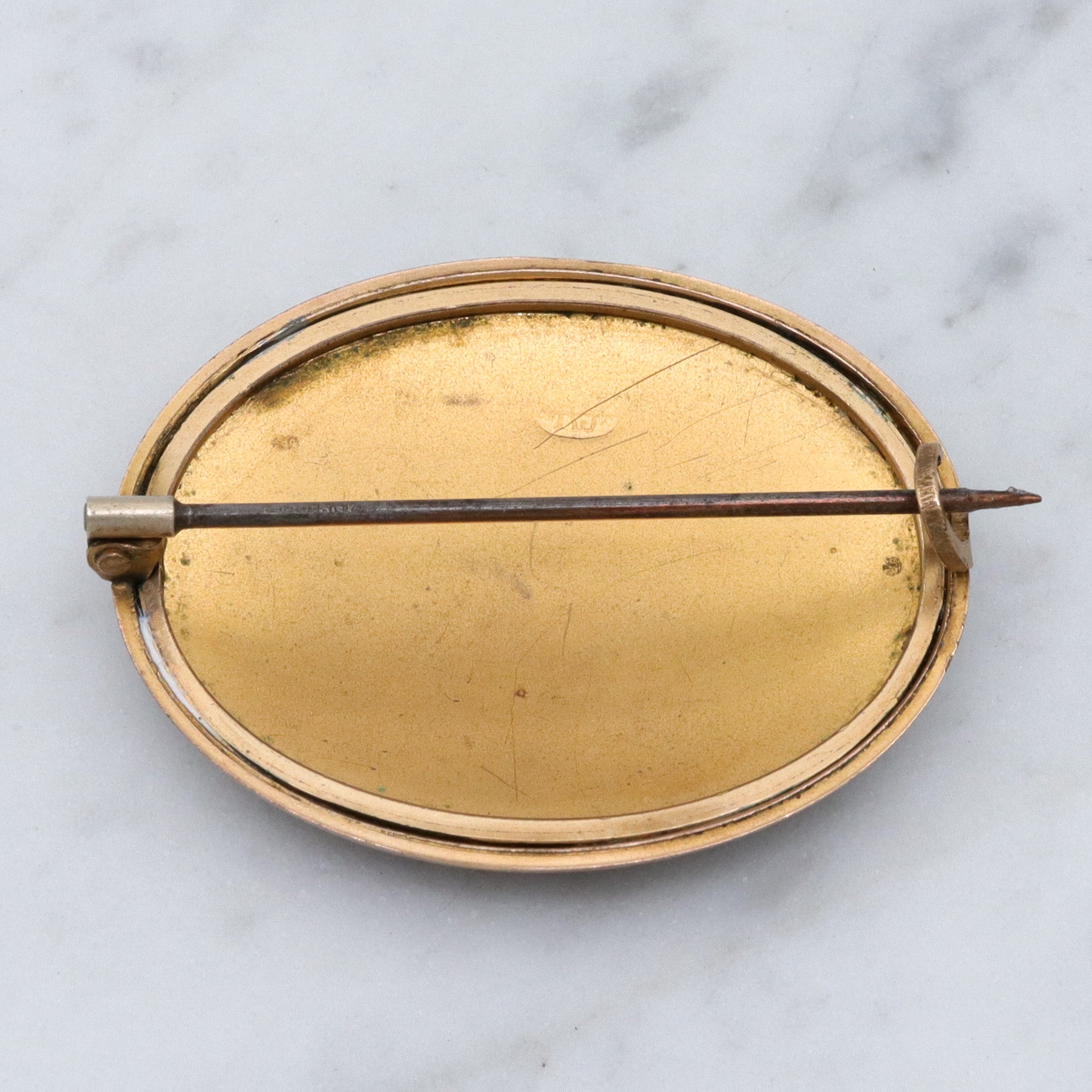 Antique Victorian hand painted roses porcelain pinchbeck brooch