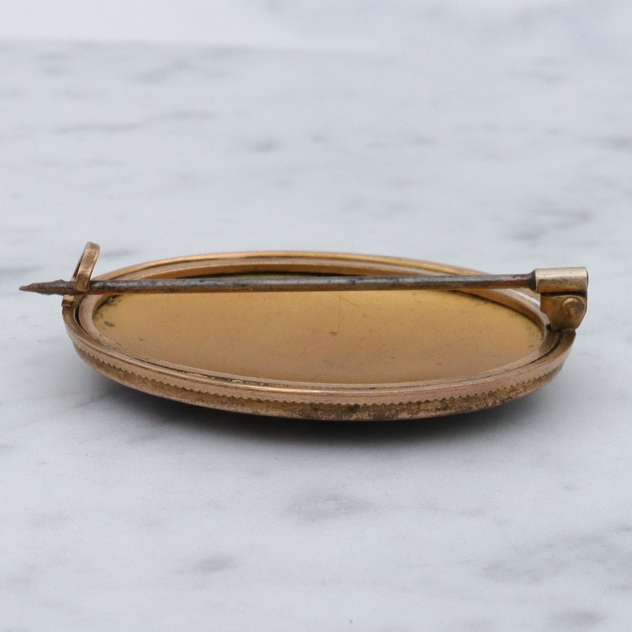 Antique Victorian hand painted roses porcelain pinchbeck brooch