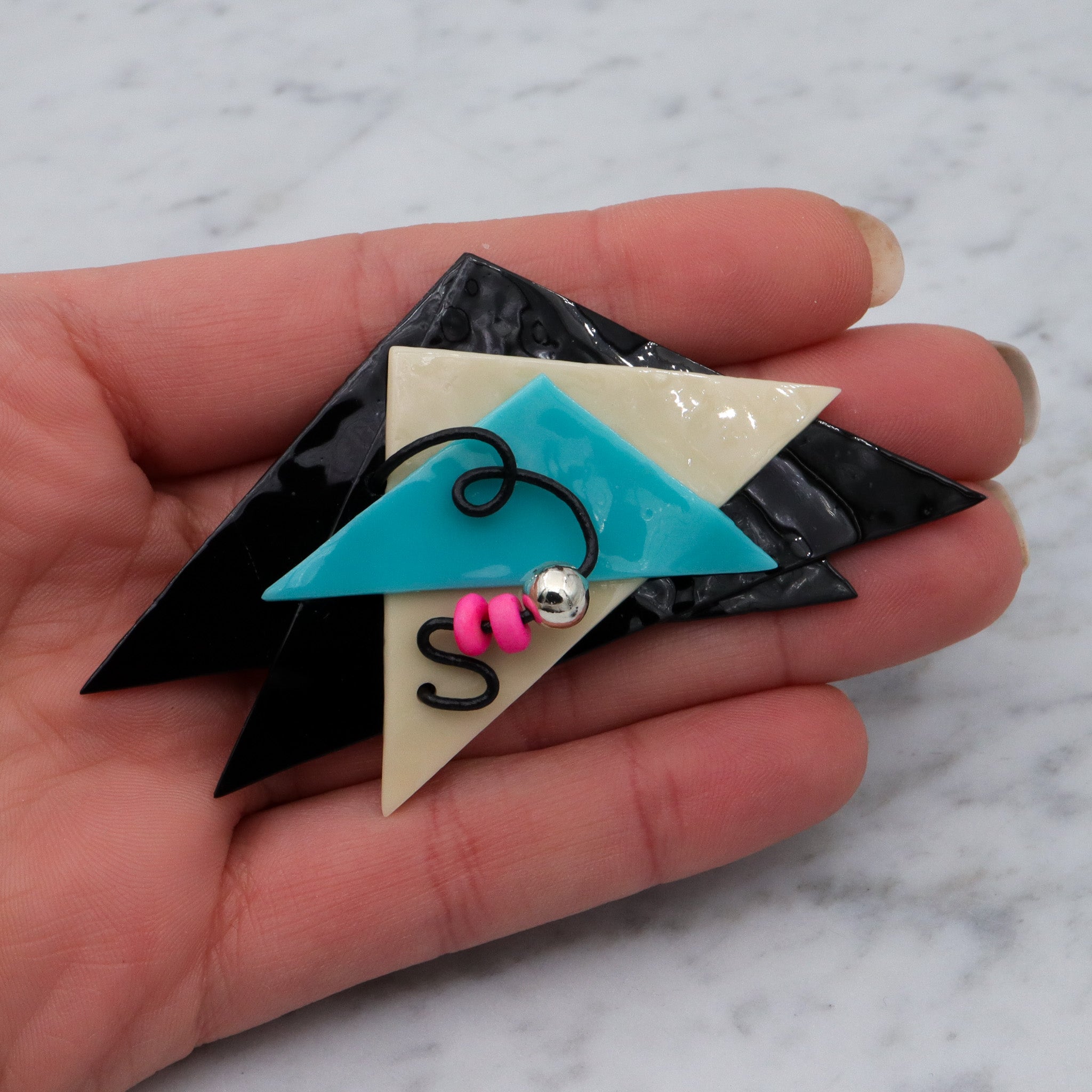 Retro handmade art glass triangular brooch
