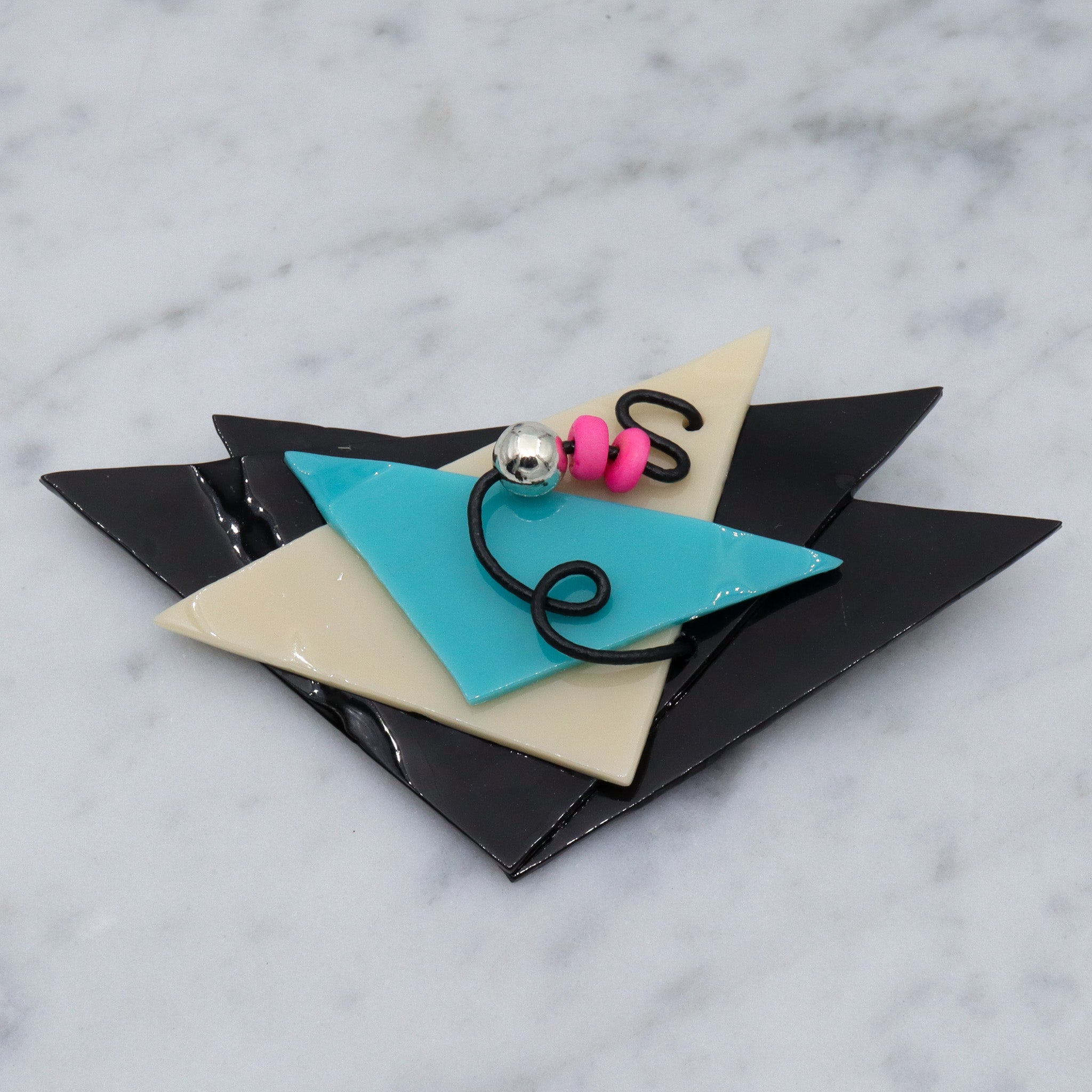Retro handmade art glass triangular brooch