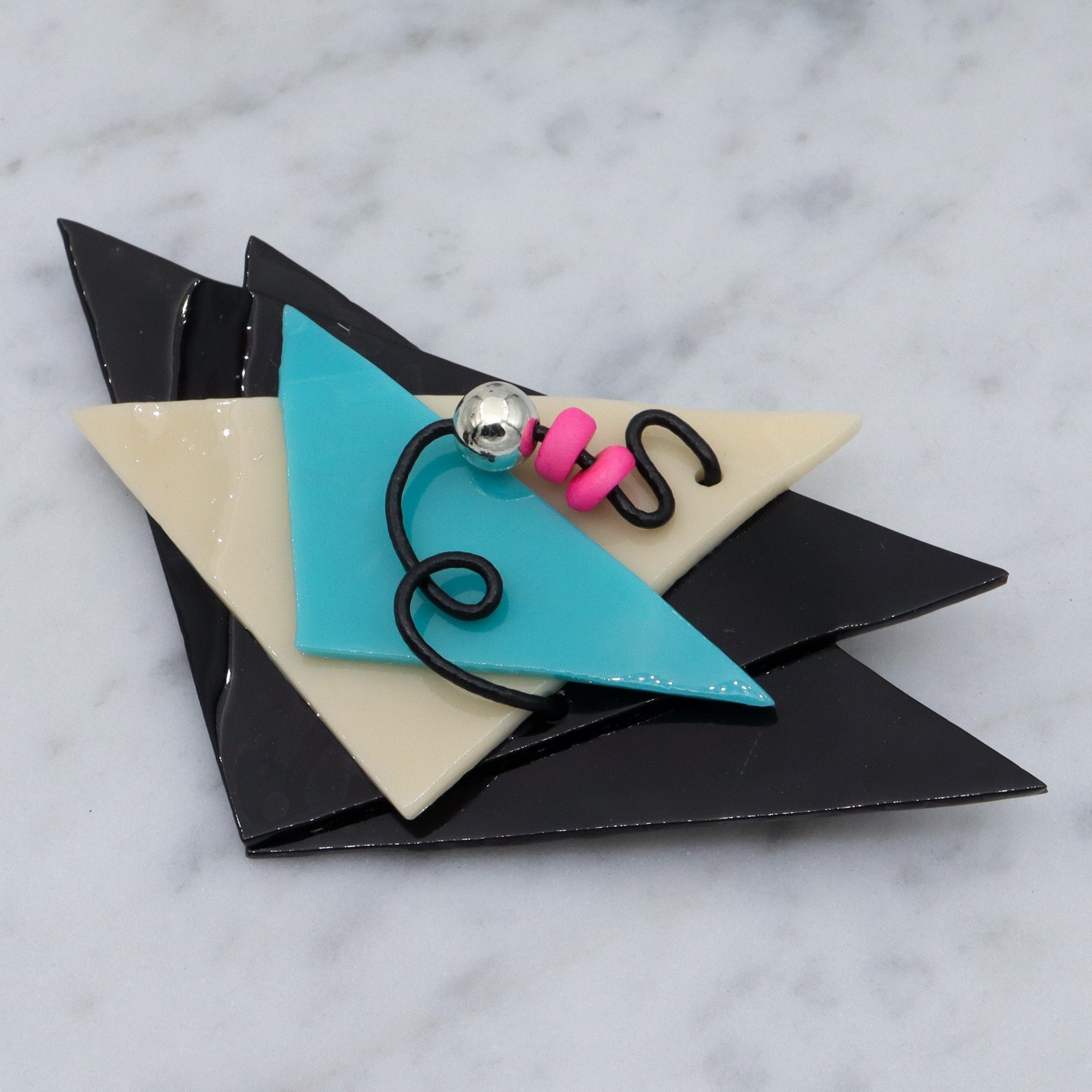 Retro handmade art glass triangular brooch