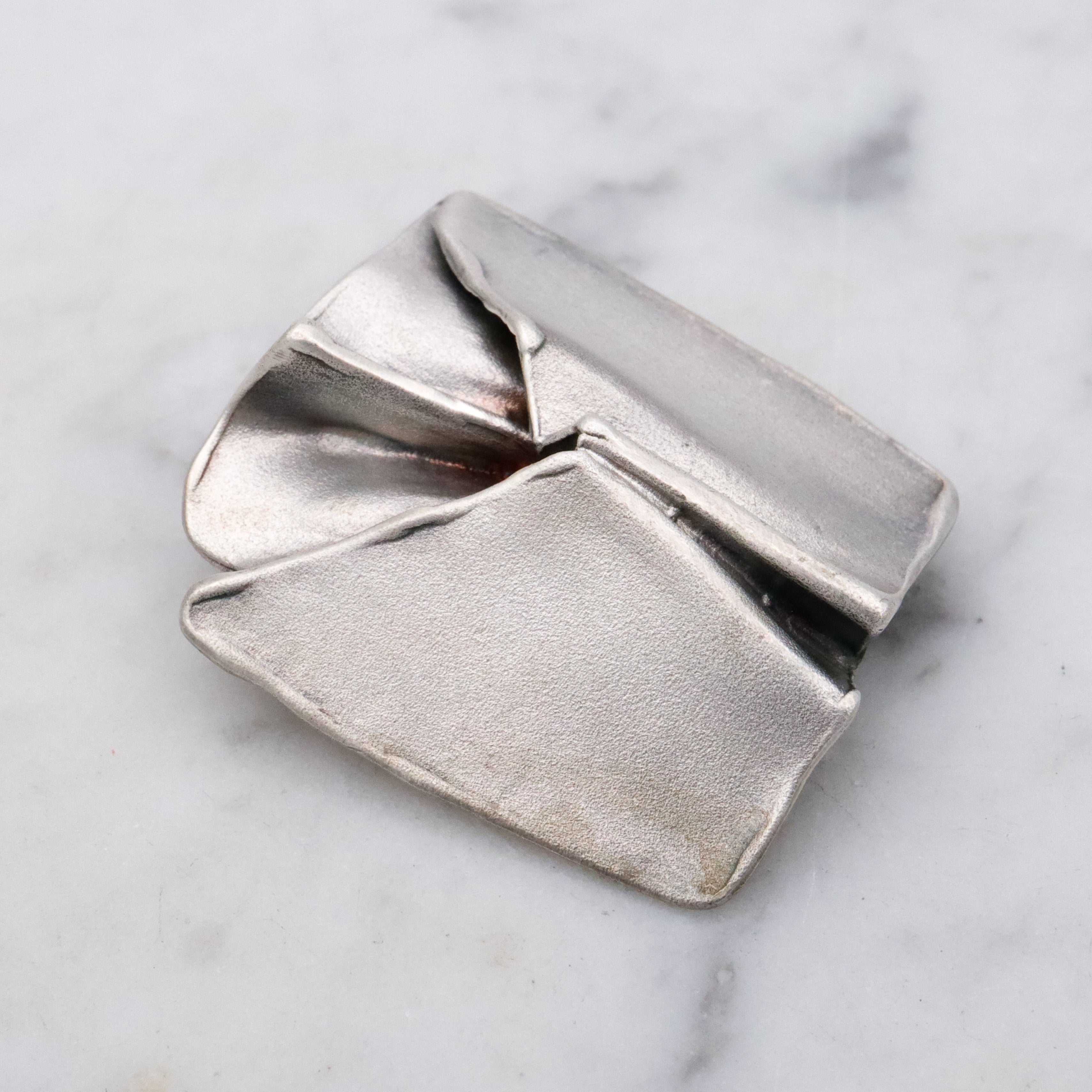 Modernist sculptural origami matte sterling brooch