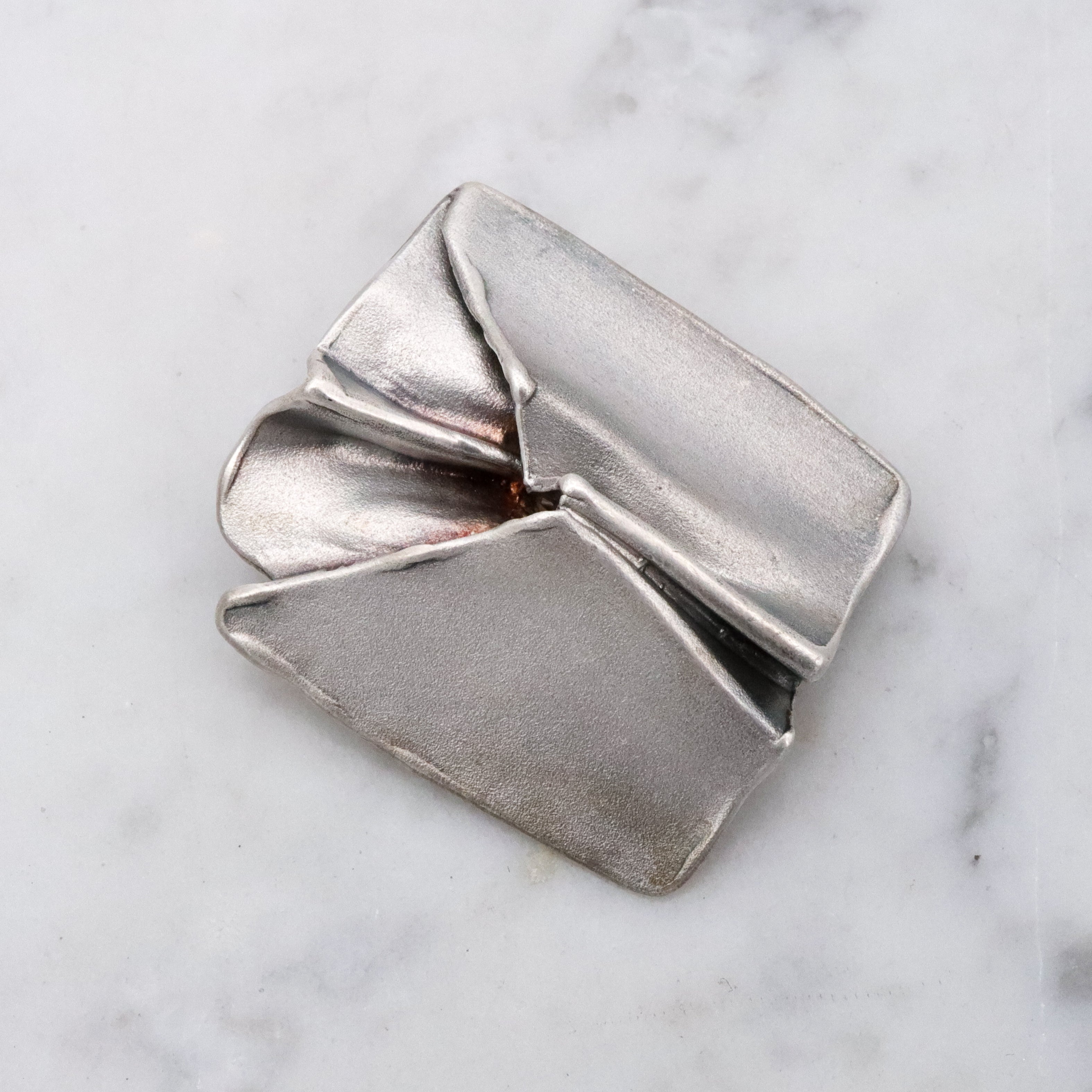 Modernist sculptural origami matte sterling brooch
