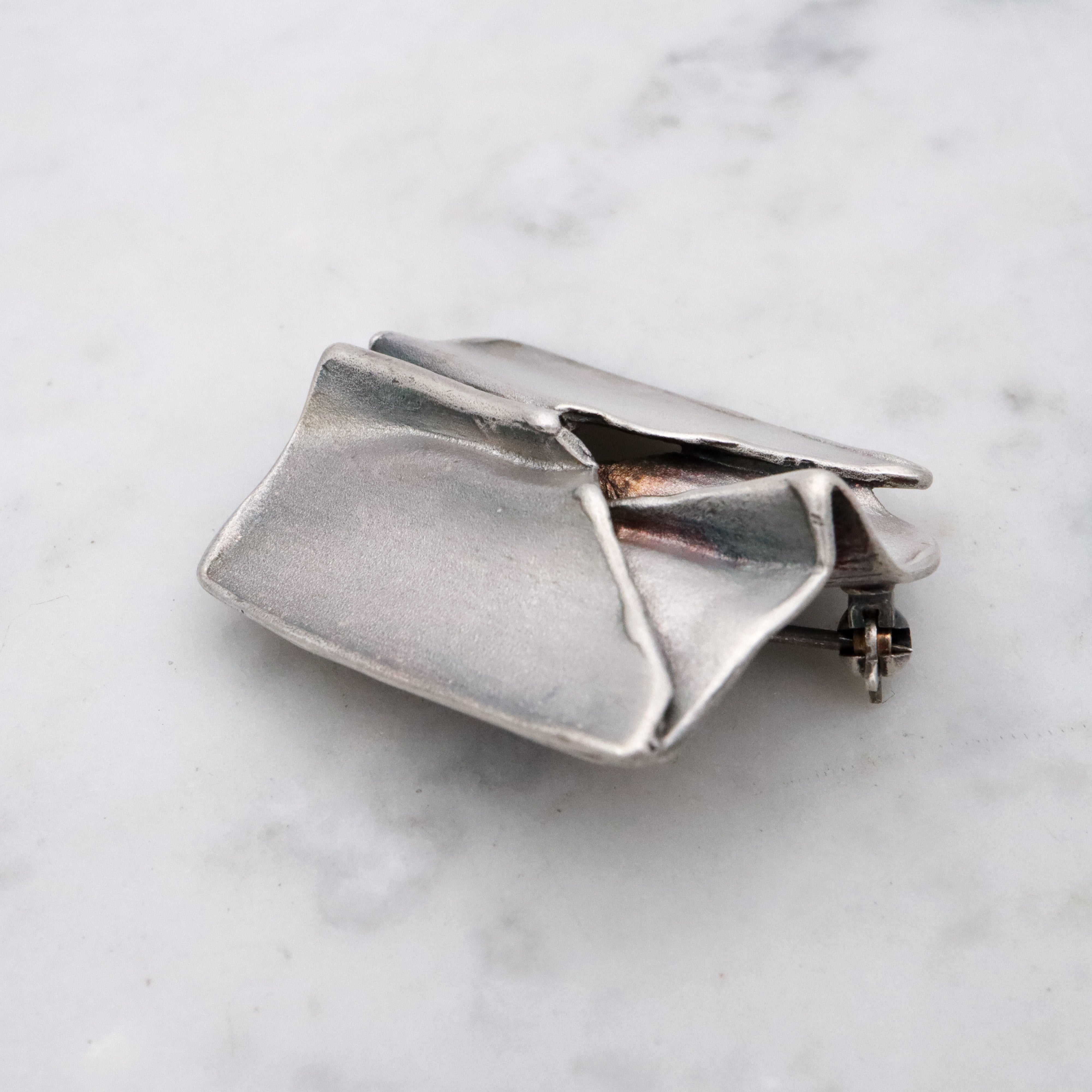Modernist sculptural origami matte sterling brooch