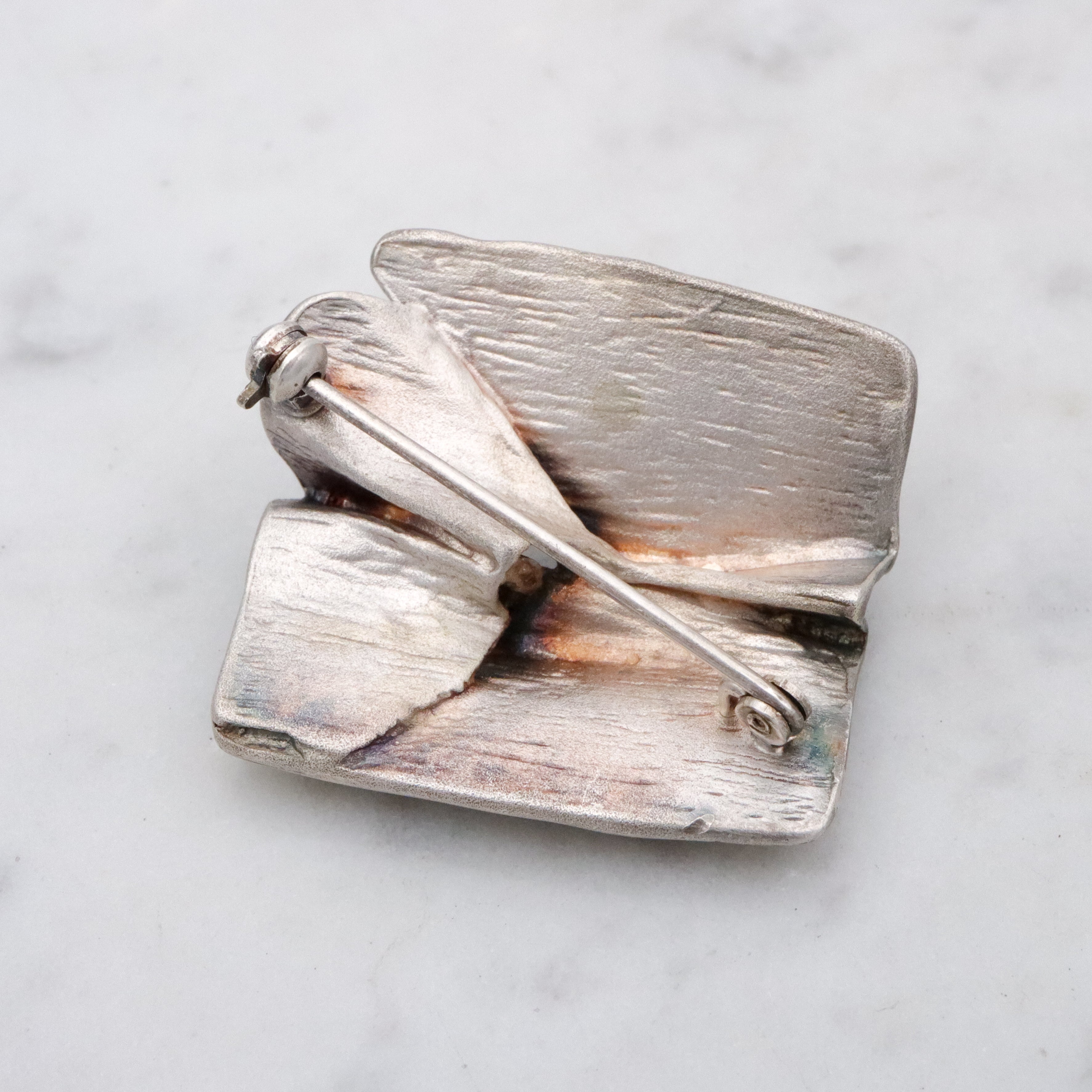 Modernist sculptural origami matte sterling brooch