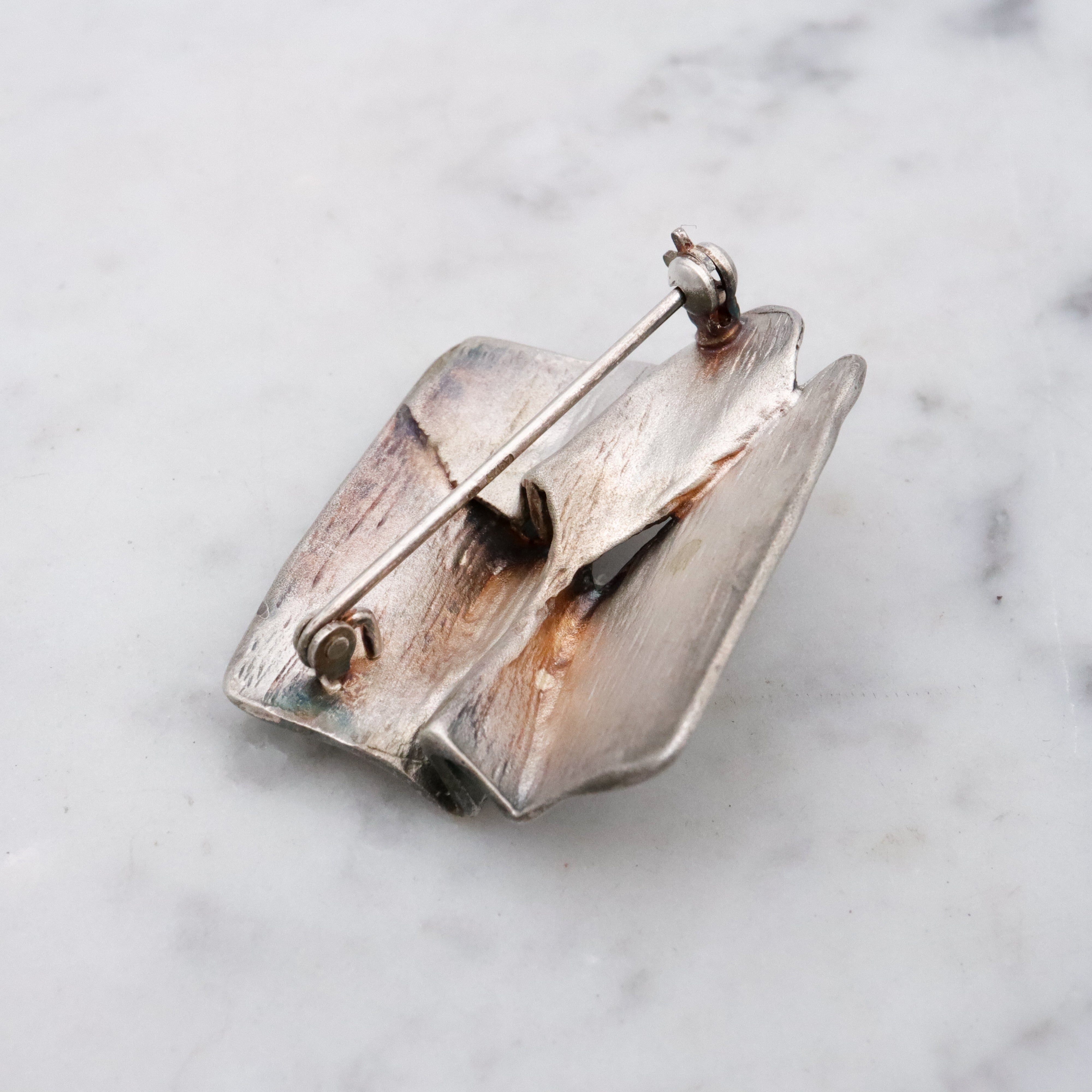 Modernist sculptural origami matte sterling brooch