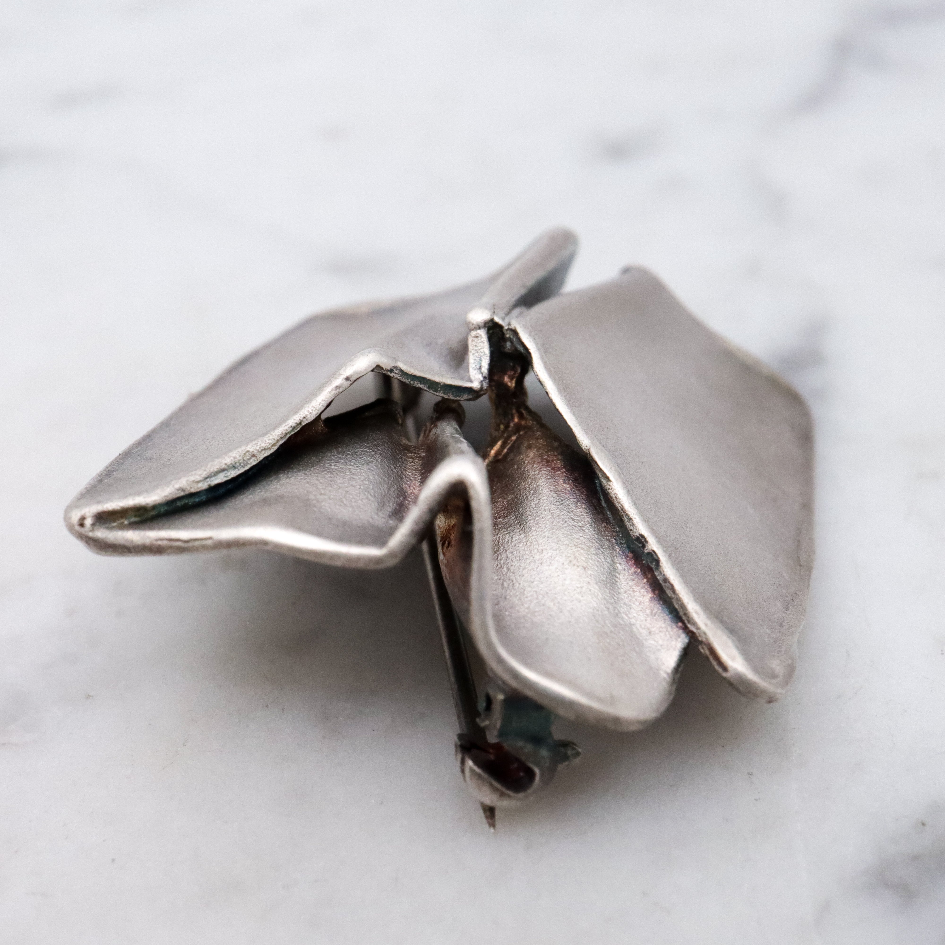 Modernist sculptural origami matte sterling brooch