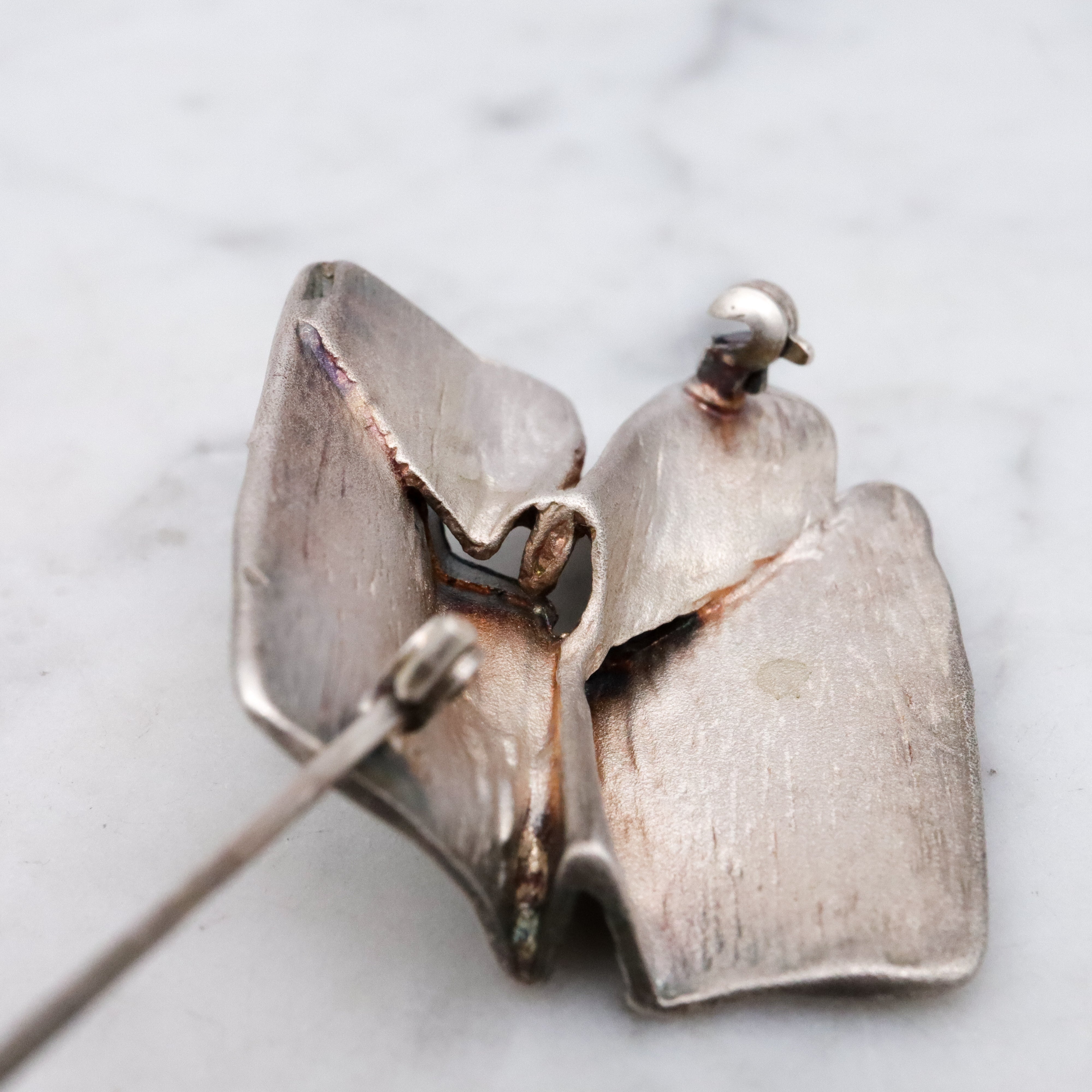 Modernist sculptural origami matte sterling brooch