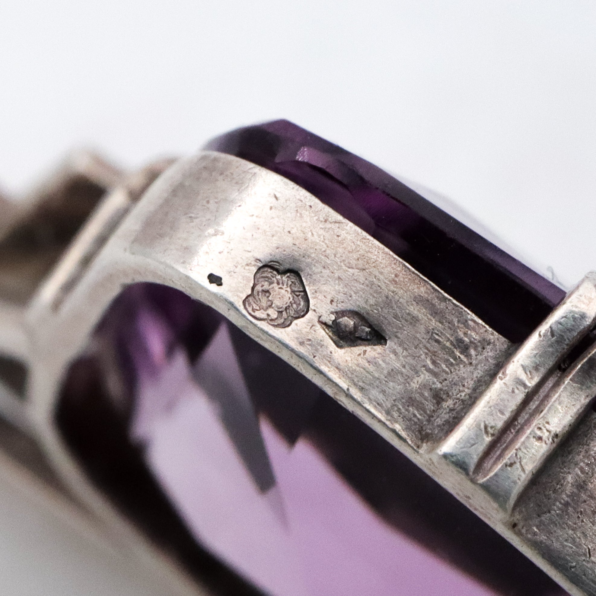 French Art Deco silver amethyst & marcasite drop pendant